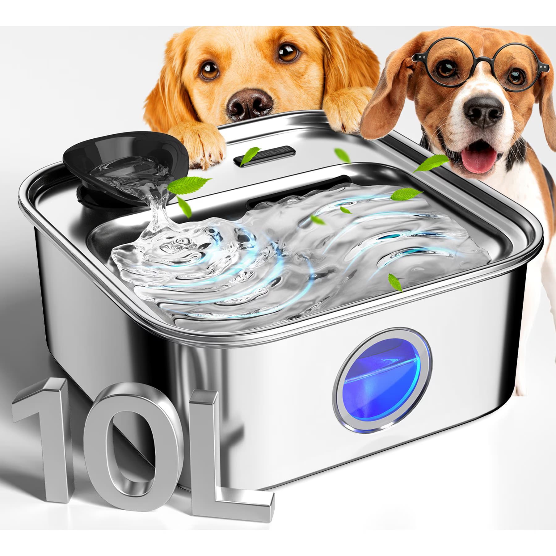 OneIsAll OneIsAll PW07 Stainless Steel Dog Water Fountain, 2.6-gal