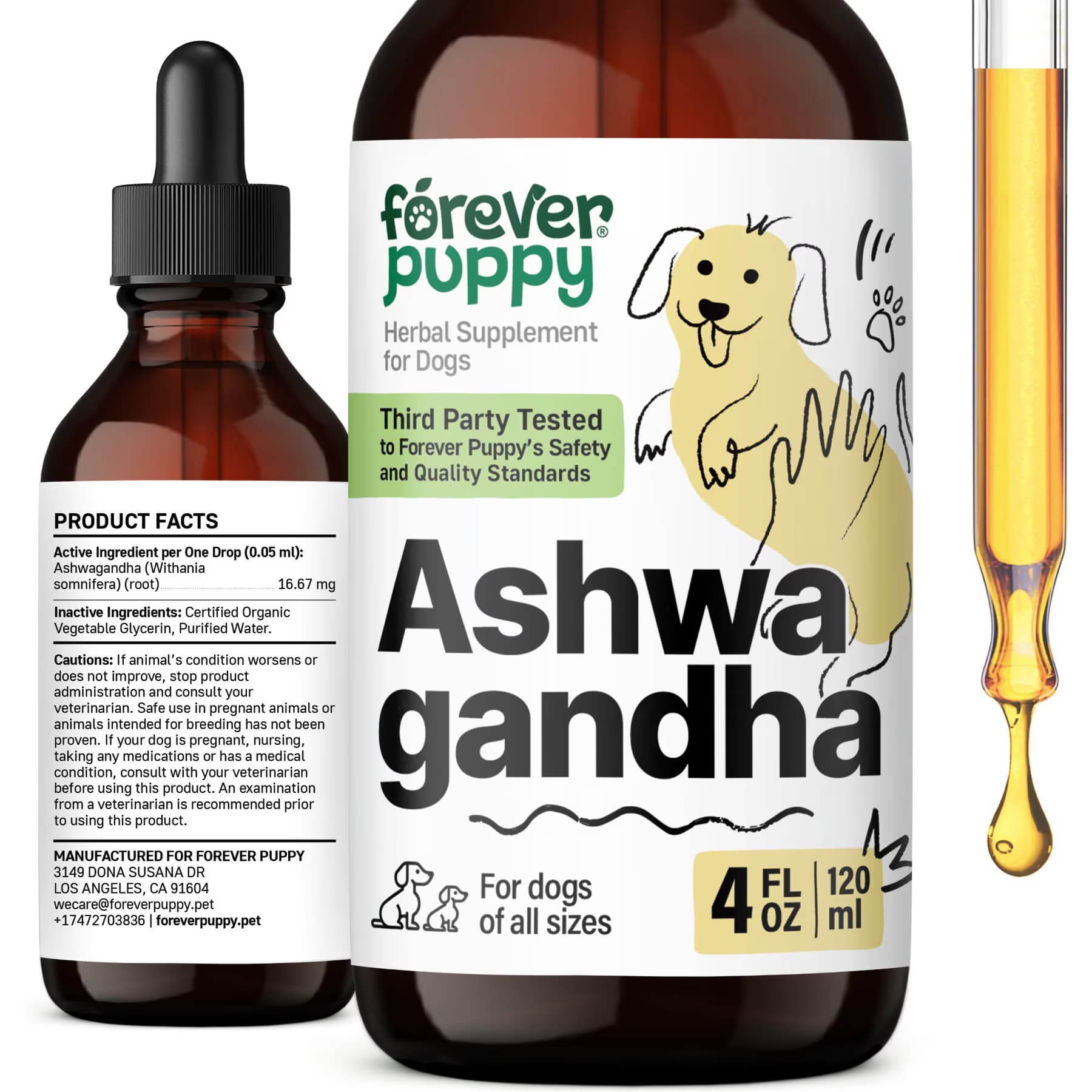 Forever Puppy Forever Puppy Ashwagandha Drops Liquid Calming Supplement for Dogs, 4-fl oz bottle