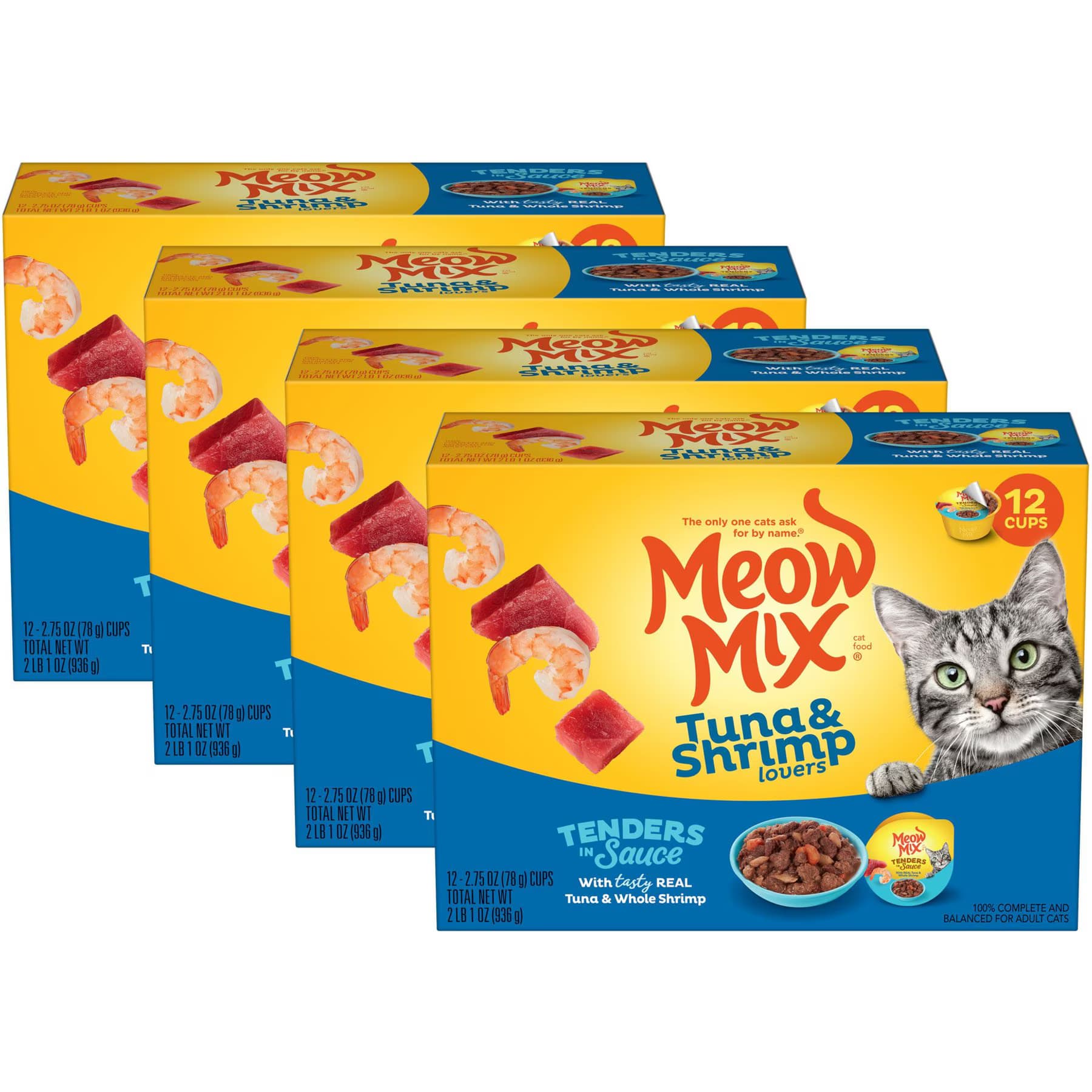 Meow Mix Meow Mix Tender Favorites with Real Tuna & Whole Shrimp in Sauce Cat Food Trays, 2.75-oz