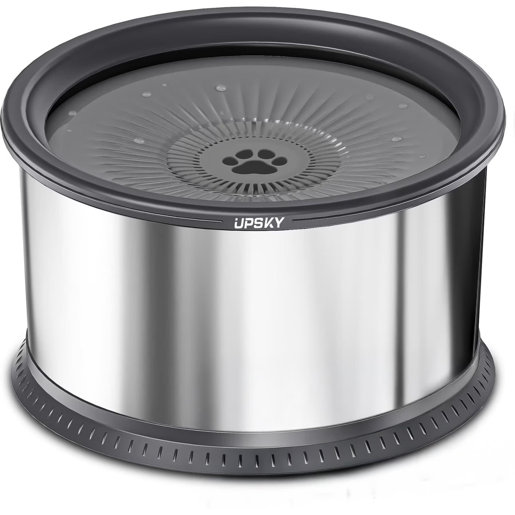 UPSKY UPSKY Non-Skid Stainless Steel Slow Feeder Dog Water Bowl, Grey, 2.5-L