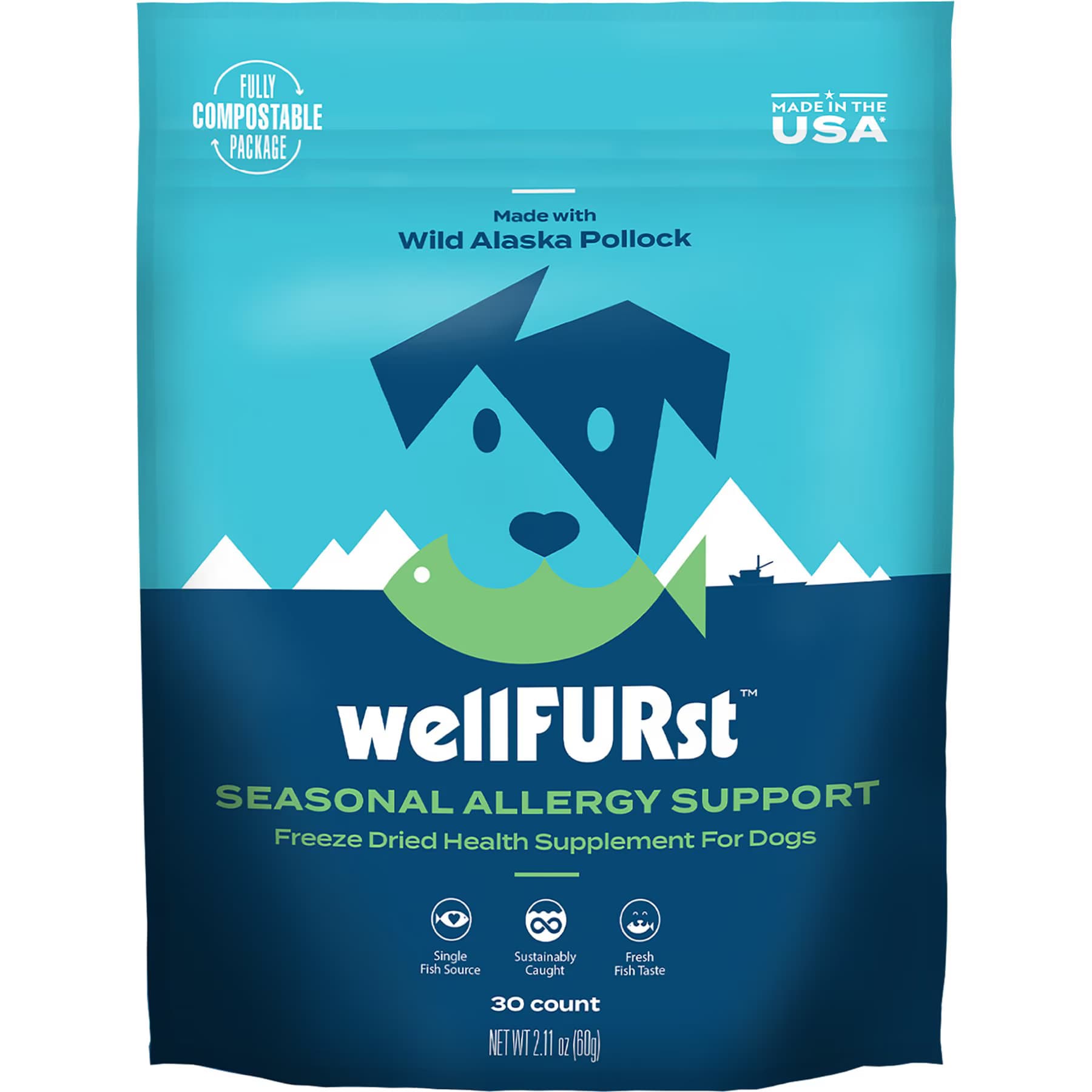 WellFURst WellFURst Freeze-Dried Seasonal Allergy Support Supplement Made with Wild Alaska Pollock for Dogs