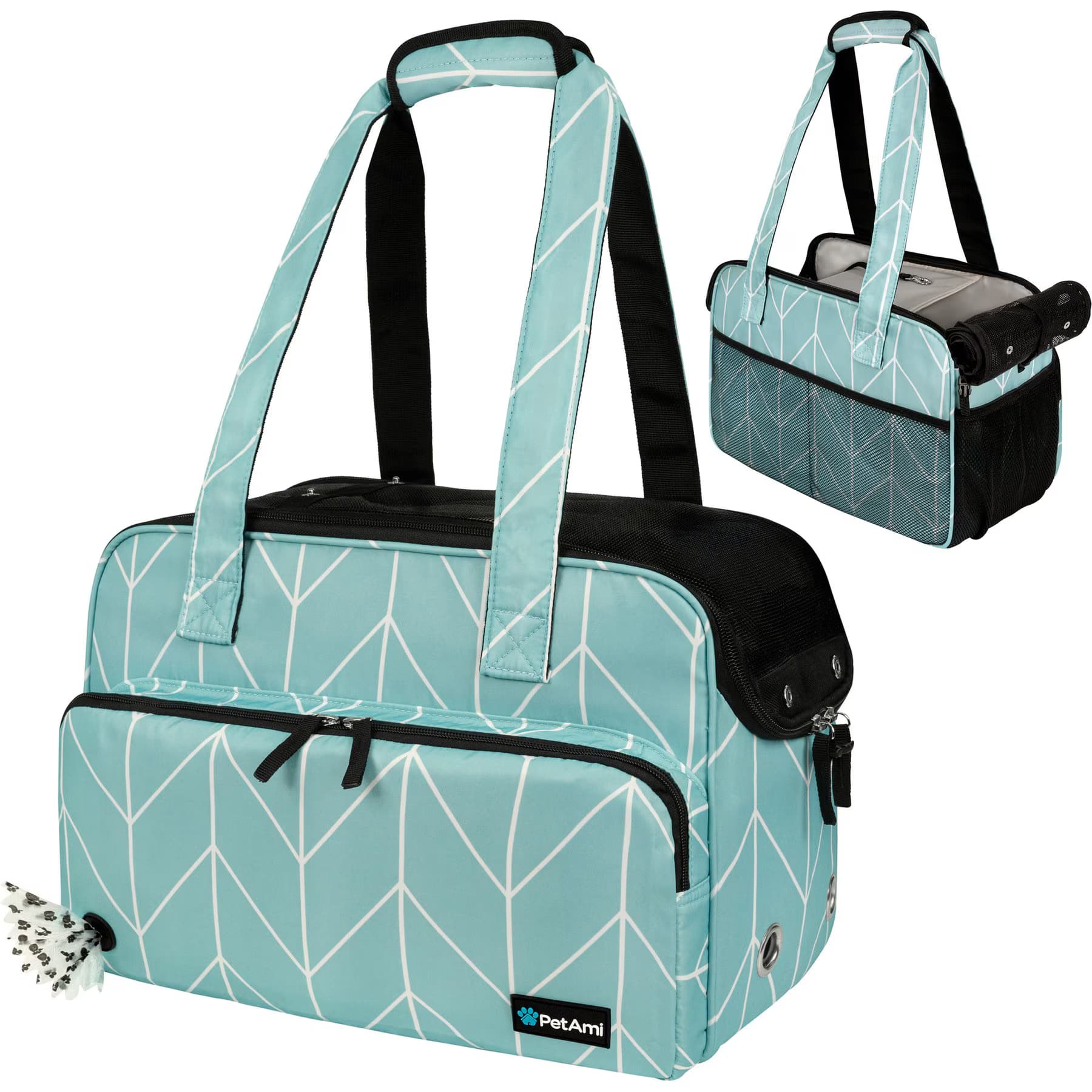 PetAmi PetAmi Portable Soft-Sided Handbag Tote Airline Approved Purse Dog & Cat Carrier, Chevron Teal