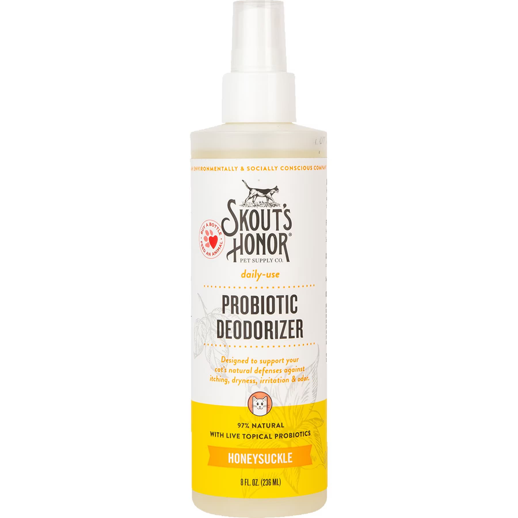 Skout's Honor Skout’s Honor Probiotic Honeysuckle Daily Use Cat Deodorizer, 8-fl oz bottle
