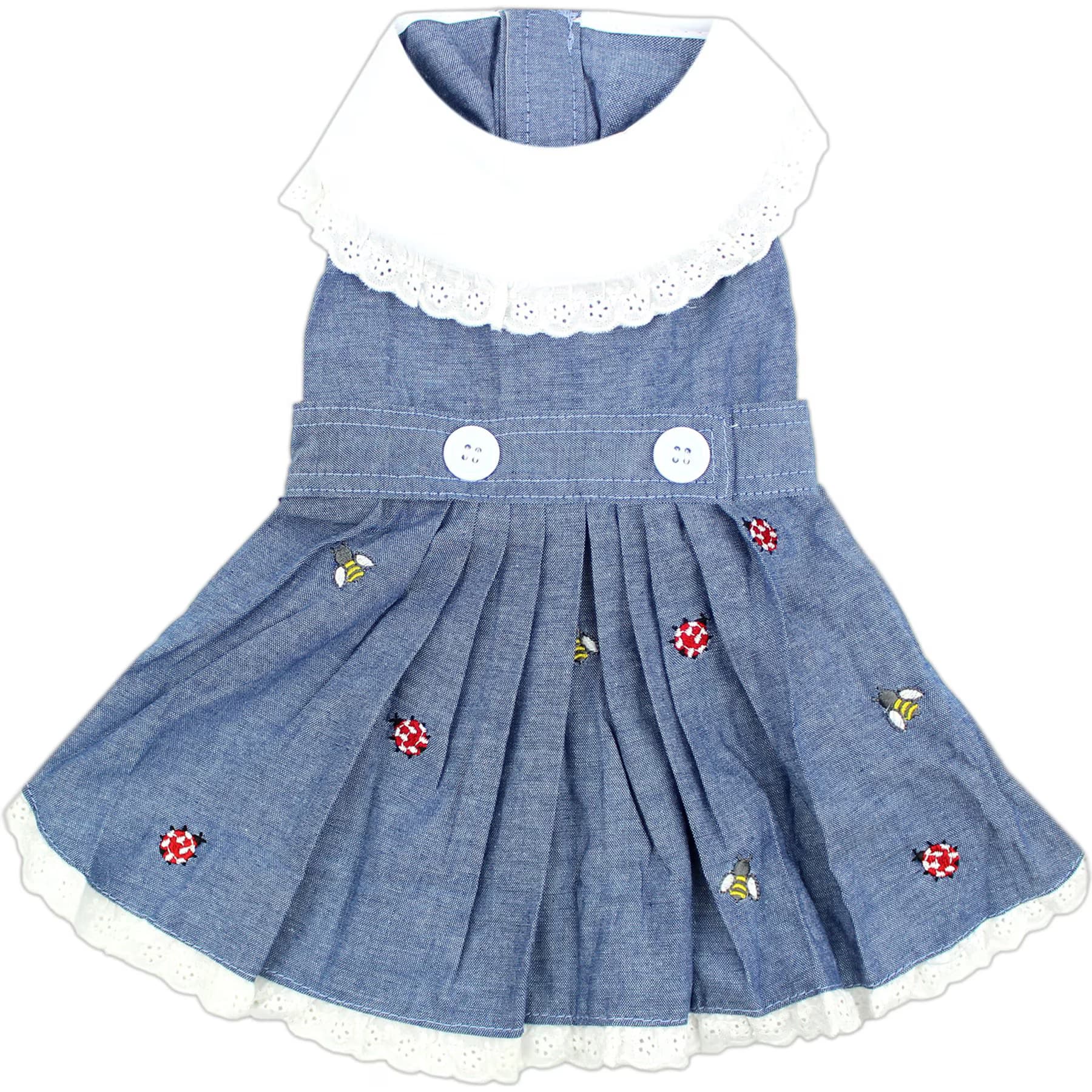 Parisian Pet Parisian Pet Prairie Dress Denim Eyelet Yoke Dress for Dogs & Cats, Blue, XXX-Large