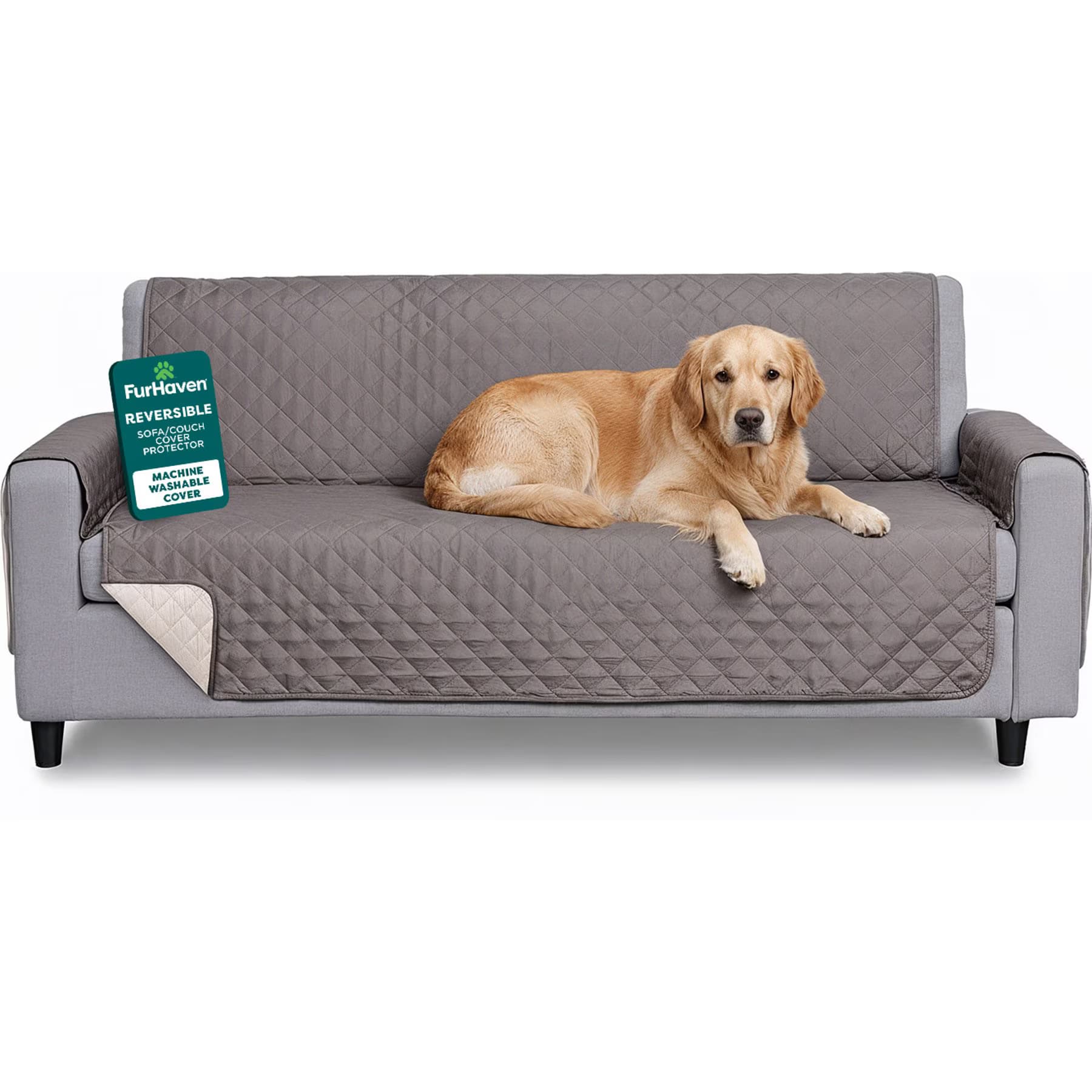 FurHaven x – FurHaven Water-Resistant Reversible Furniture Protector, Furniture Protector — Gray/Mist