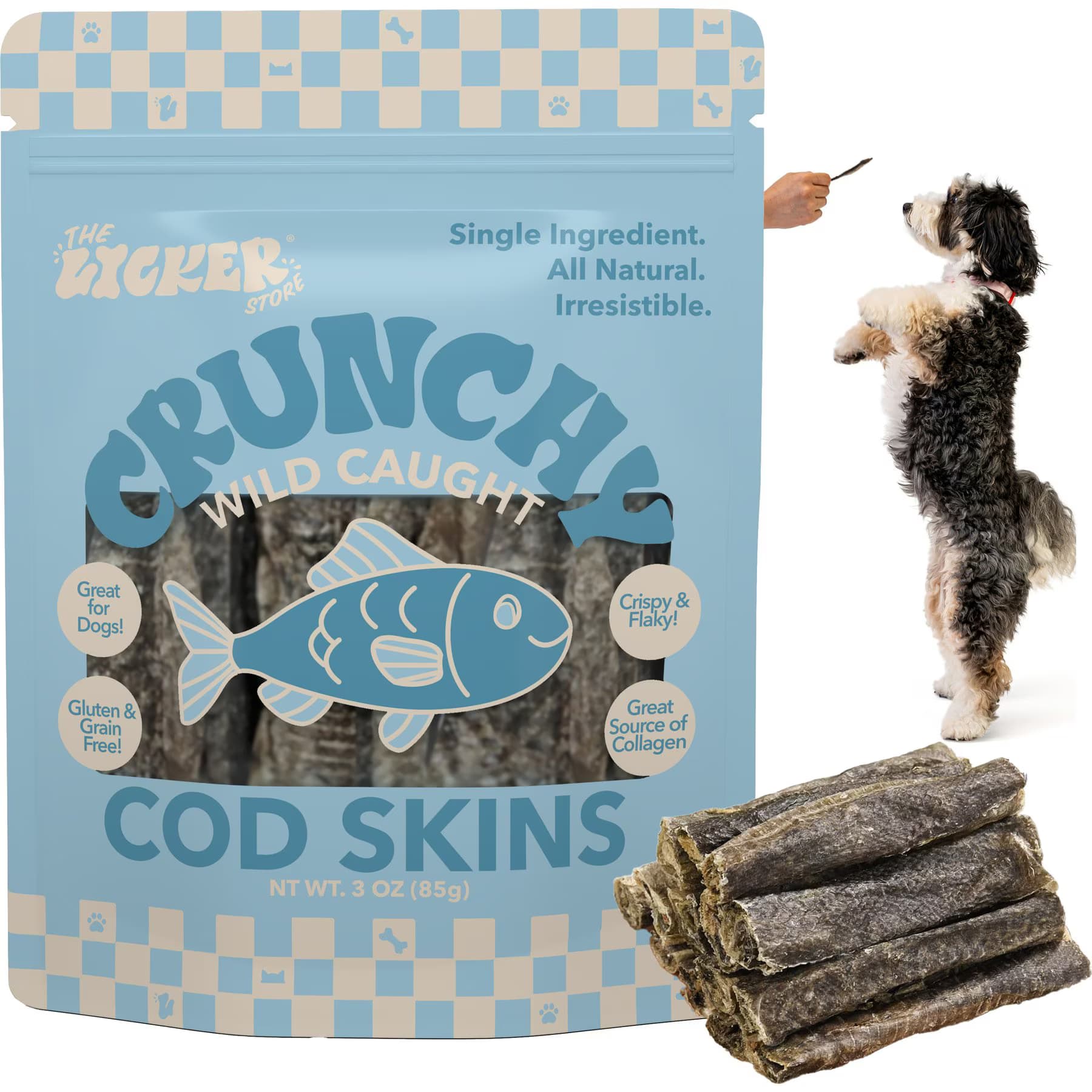 THE LICKER STORE THE LICKER STORE Gluten & Grain-Free Omega-3 Single Ingredient Crunchy Dried Cod Skin Dehydrated Dog Treats