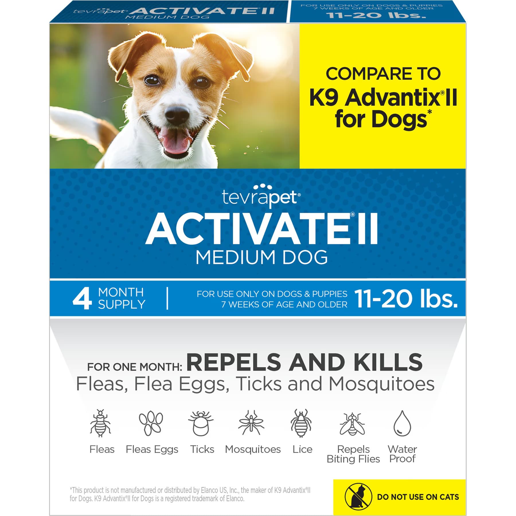 TevraPet TevraPet Activate II Flea & Tick Prevention Spot Treatment for Medim Dogs, 11-20 lbs, 4 Doses