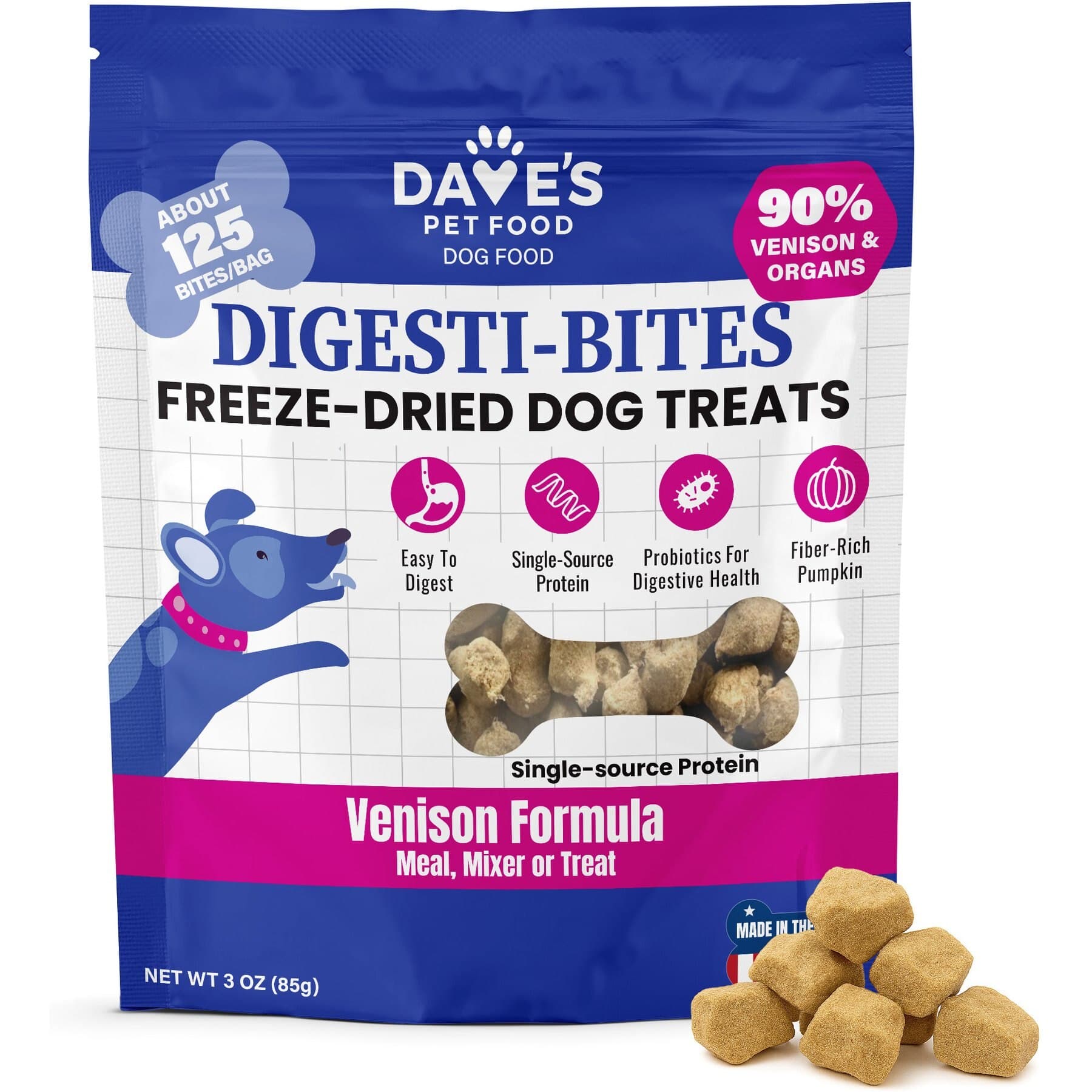 Dave's Pet Food Dave's Pet Food Digesti-Bites Venison & Organ Meat High Protein Adult Freeze-Dried Dog Treats