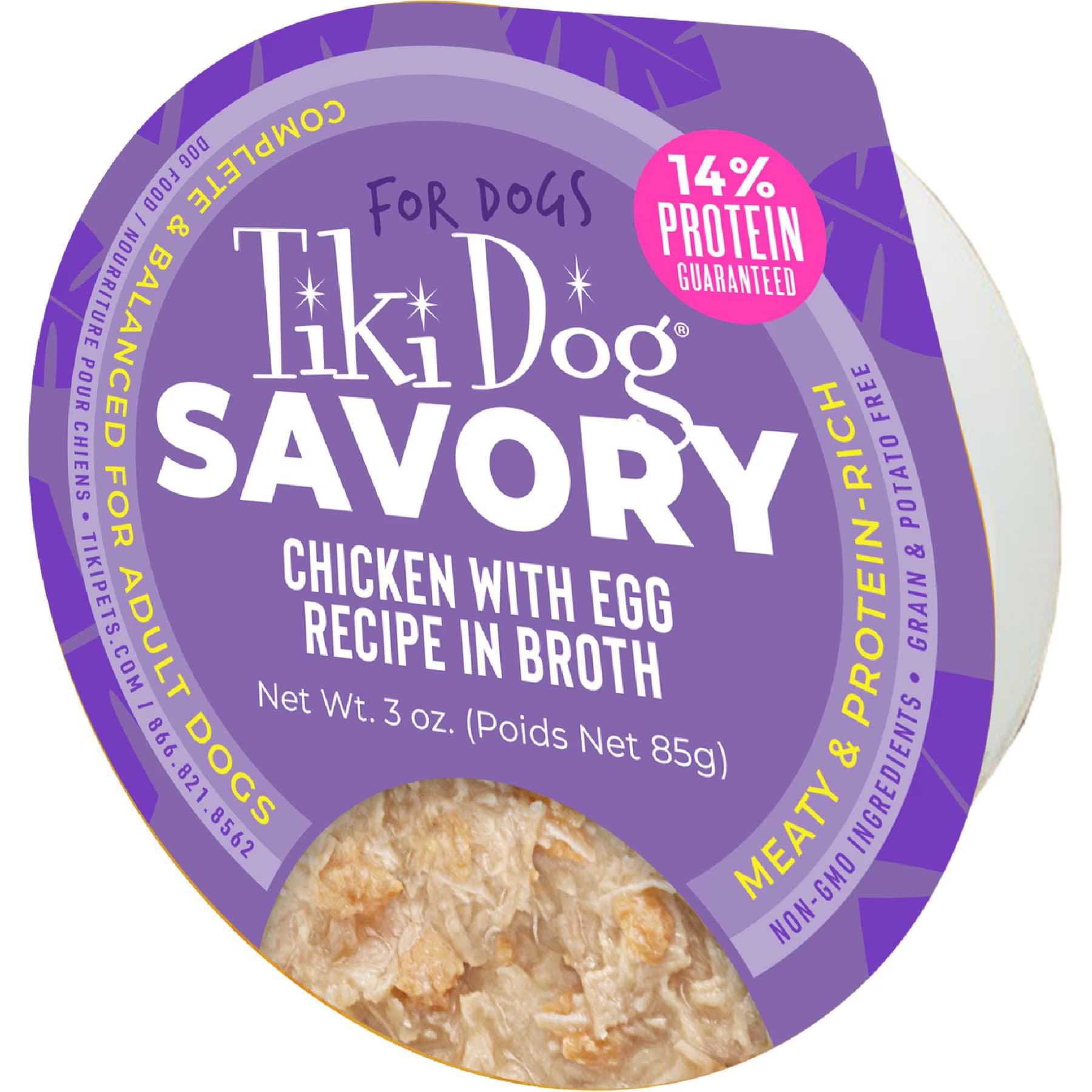 Tiki Dog Tiki Dog Savory Chicken with Egg Recipe in Broth Grain-Free Wet Dog Food, 3-oz cup