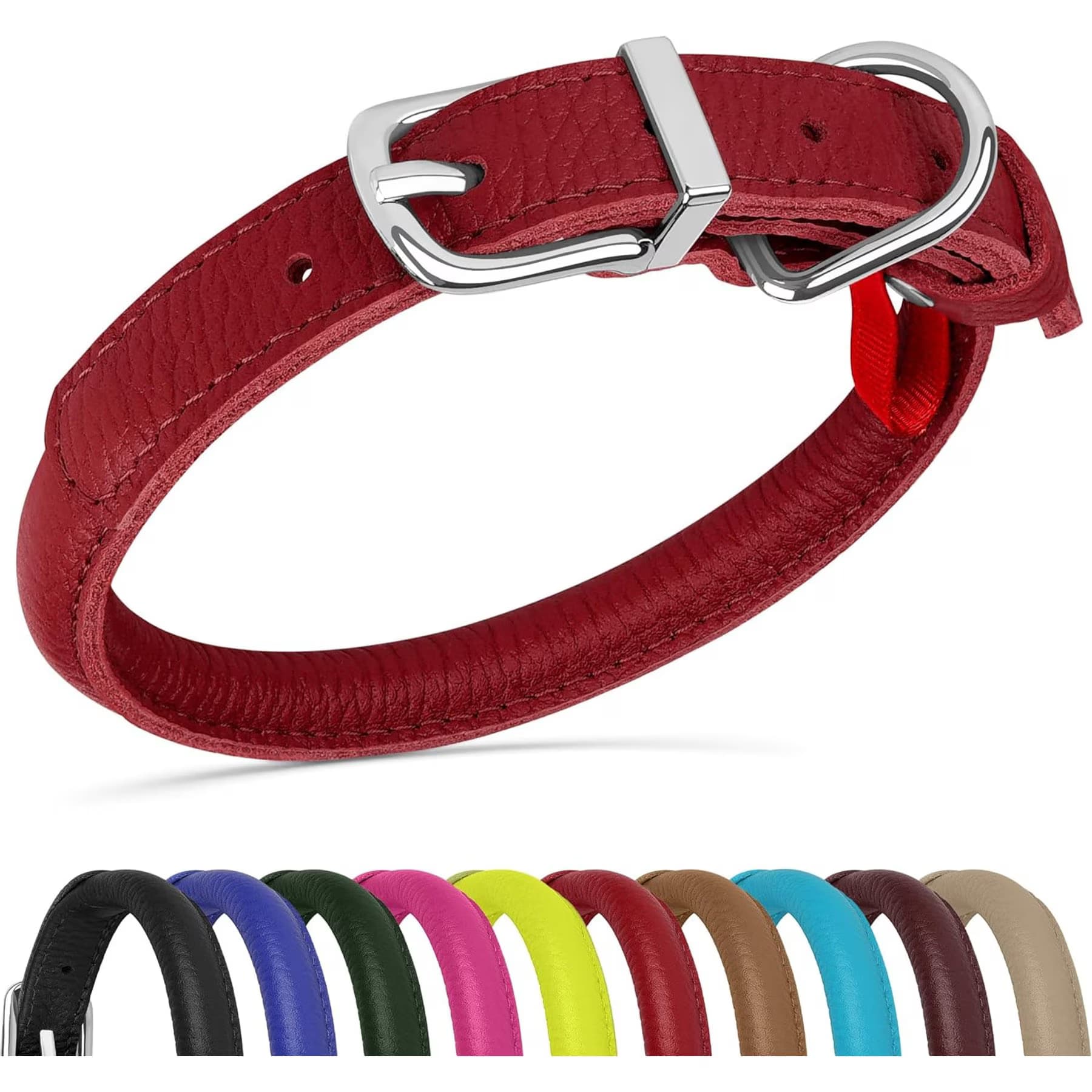 OOPSDOGGY OOPSDOGGY Soft Rolled Leather Dog Collar, Red, XX-Large: 20 to 24-in neck, 3/4-in wide