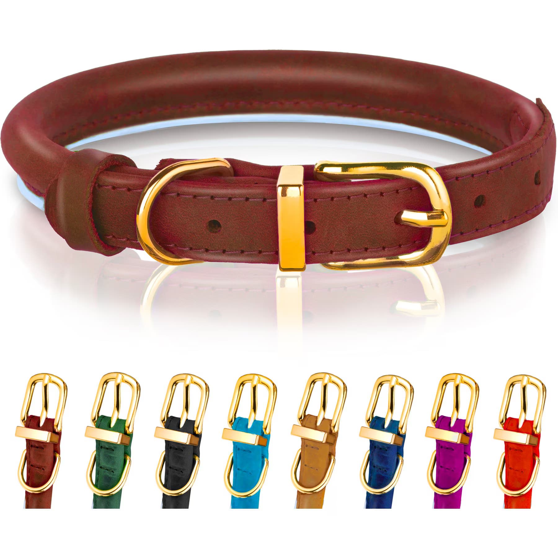 OOPSDOGGY OOPSDOGGY Soft Padded Rolled Leather Reflective Dog Collar, Brown, XX-Large: 20 to 24-in neck, 4/5-in wide