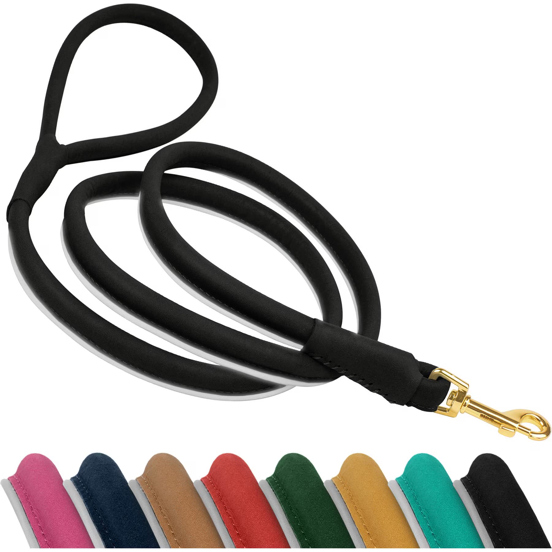 OOPSDOGGY OOPSDOGGY Outdoor Rolled Leather Reflective Walking Running Dog Leash, Black, Medium/Large: 6-ft long, 3/4-in wide
