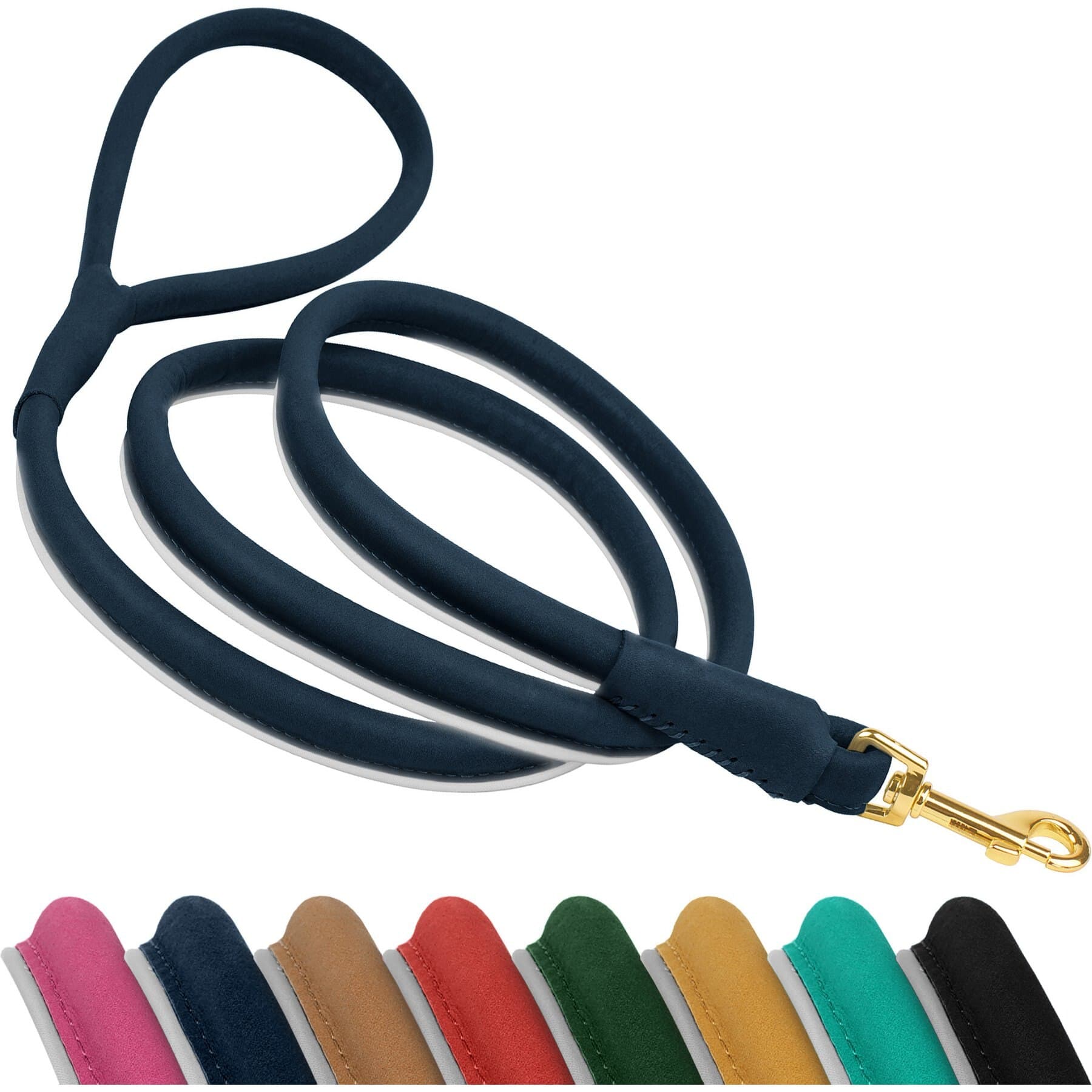 OOPSDOGGY OOPSDOGGY Outdoor Rolled Leather Reflective Walking Running Dog Leash, Blue, Medium/Large: 6-ft long, 3/4-in wide
