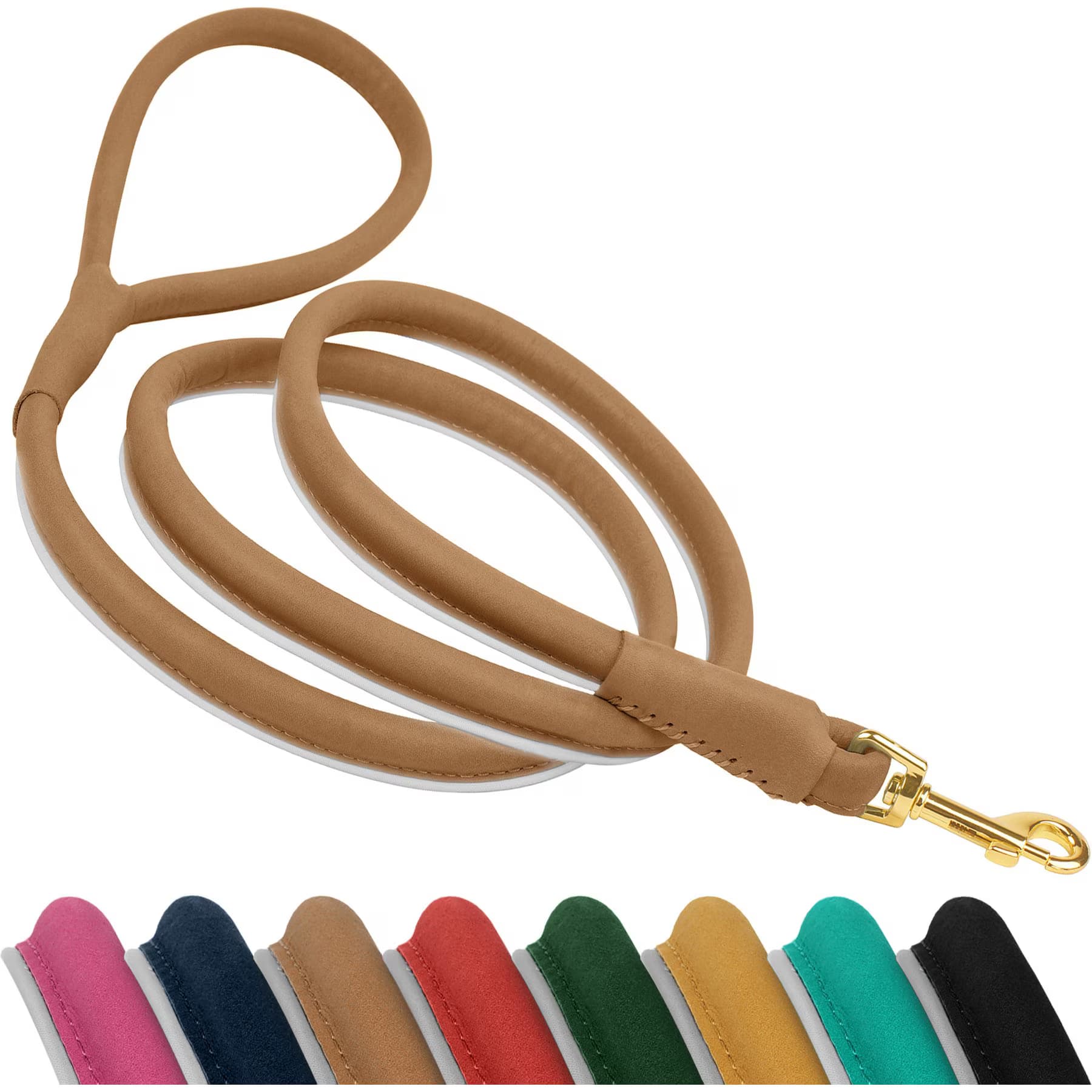 OOPSDOGGY OOPSDOGGY Outdoor Rolled Leather Reflective Walking Running Dog Leash, Brown, Medium/Large: 6-ft long, 3/4-in wide