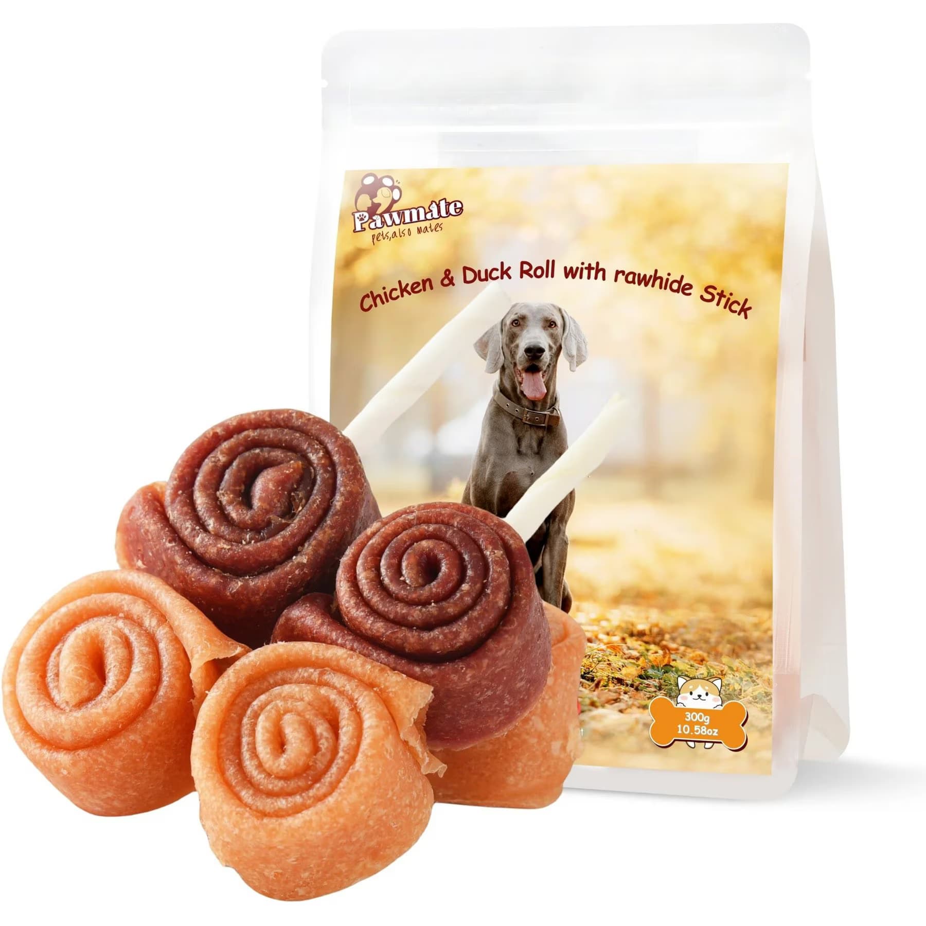Pawmate Pawmate Chicken & Duck Roll & Rawhide Stick Dog Chews