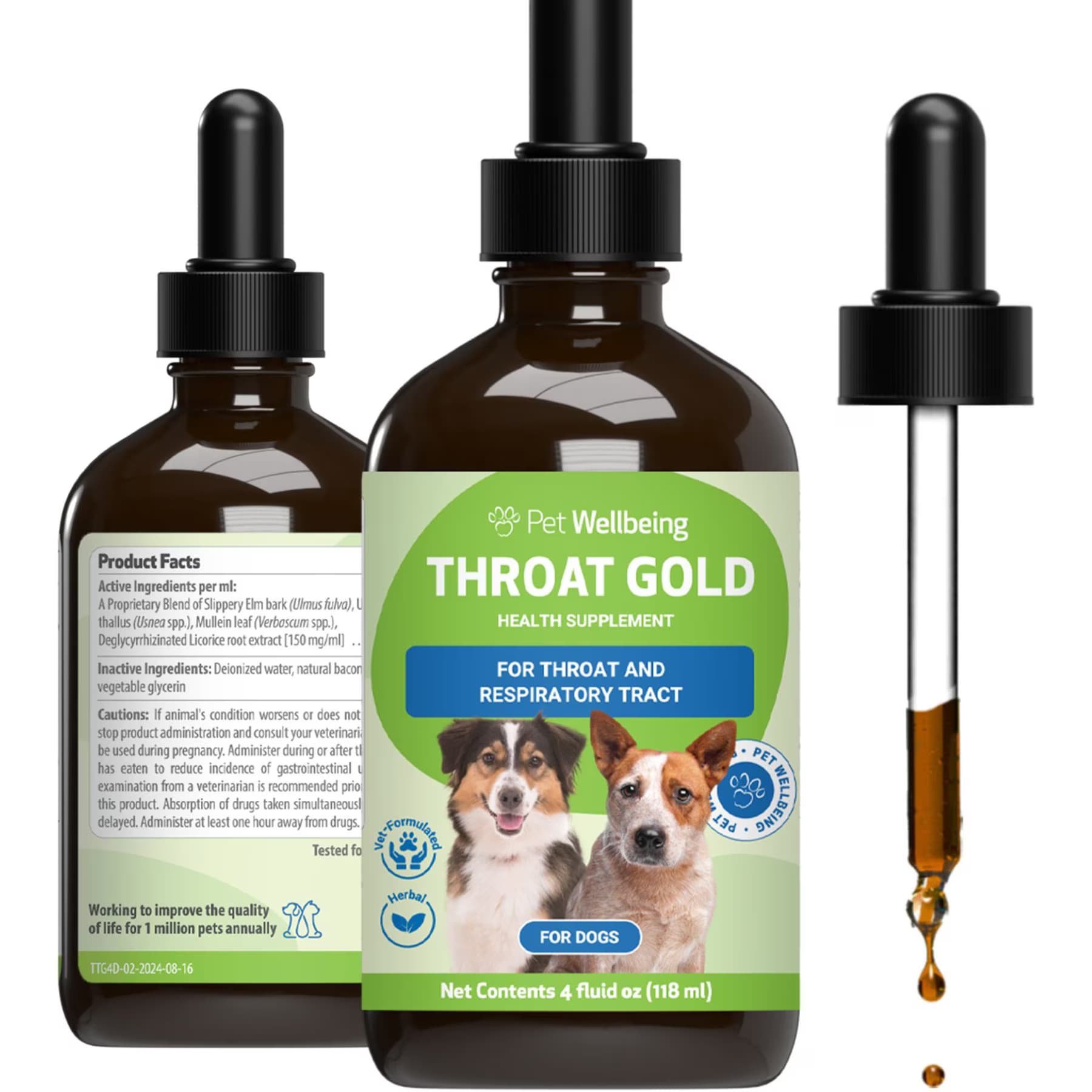 Pet Wellbeing Pet Wellbeing Throat Gold Bacon Flavored Liquid Respiratory Supplement for Dogs