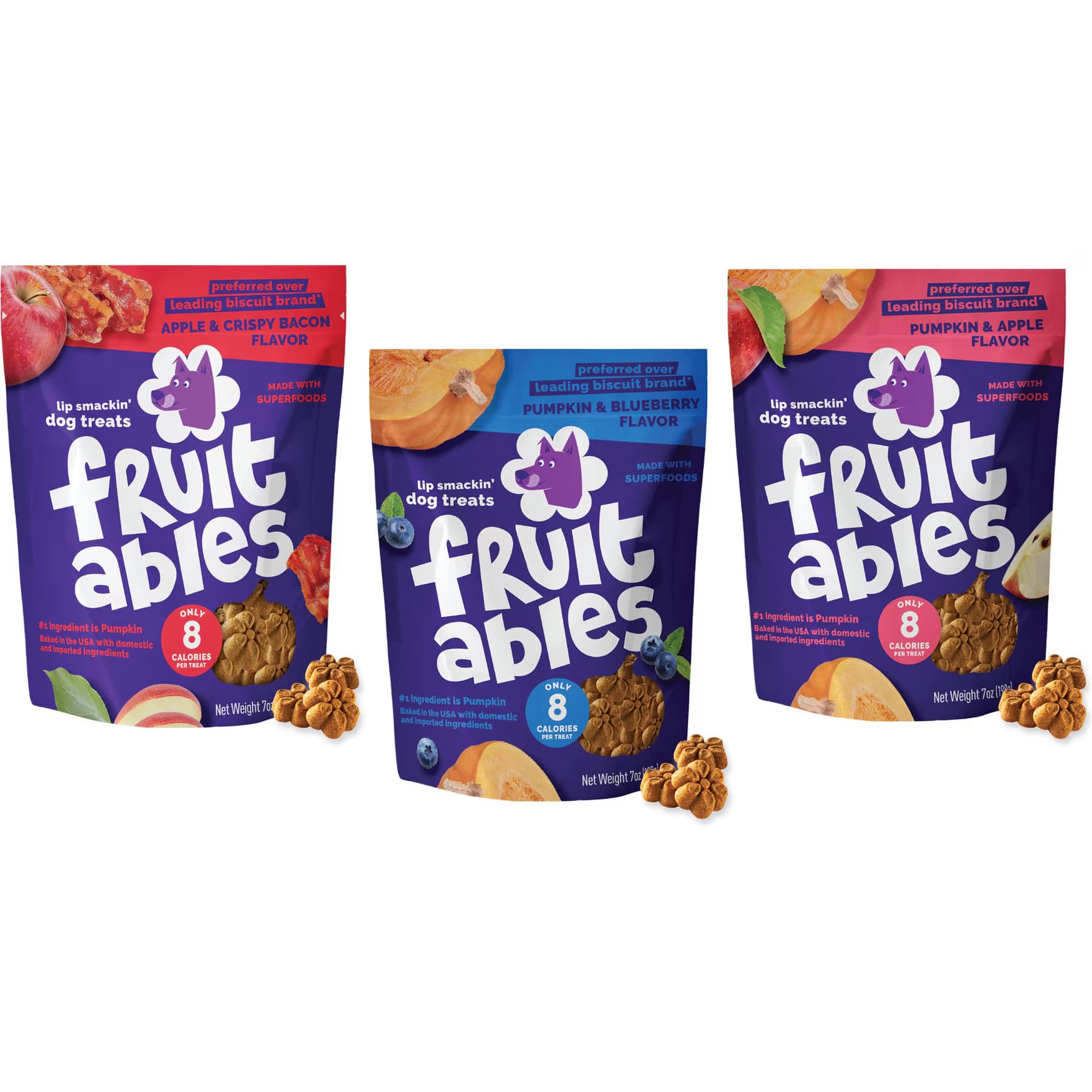 Fruitables Variety Pack – Fruitables Pumpkin & Blueberry Flavor Dog Treats, Pumpkin & Apple & Bacon & Apple Flavors