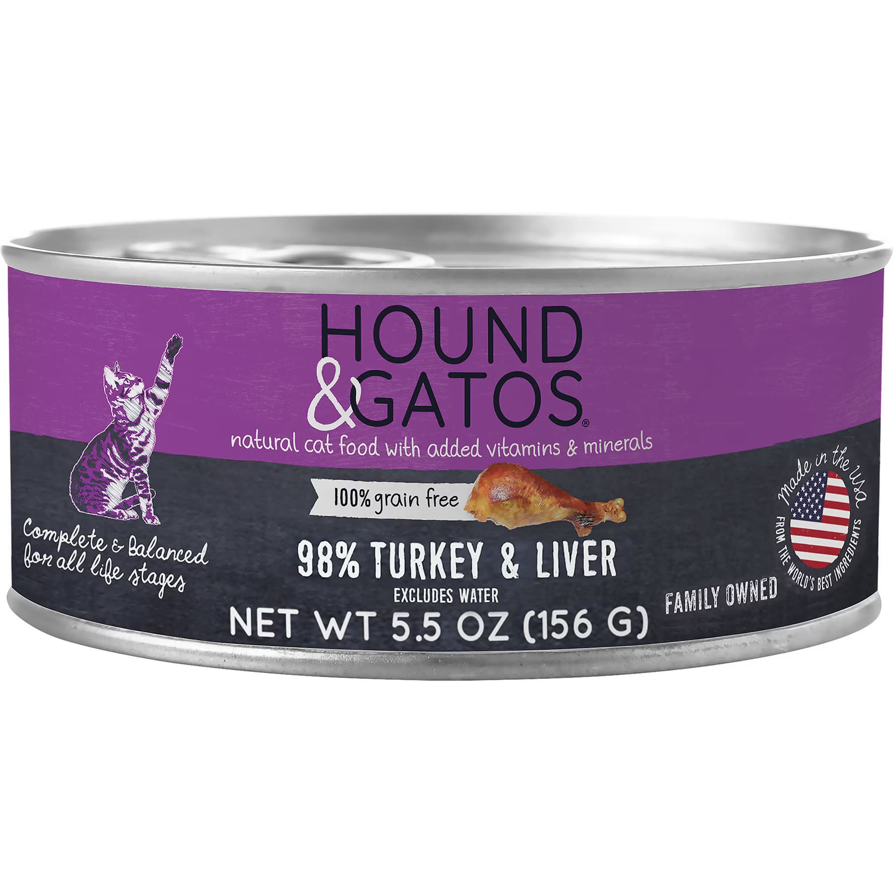 Hound & Gatos Hound & Gatos 98% Turkey & Liver Formula Grain-Free Canned Cat Food, 5.5-oz