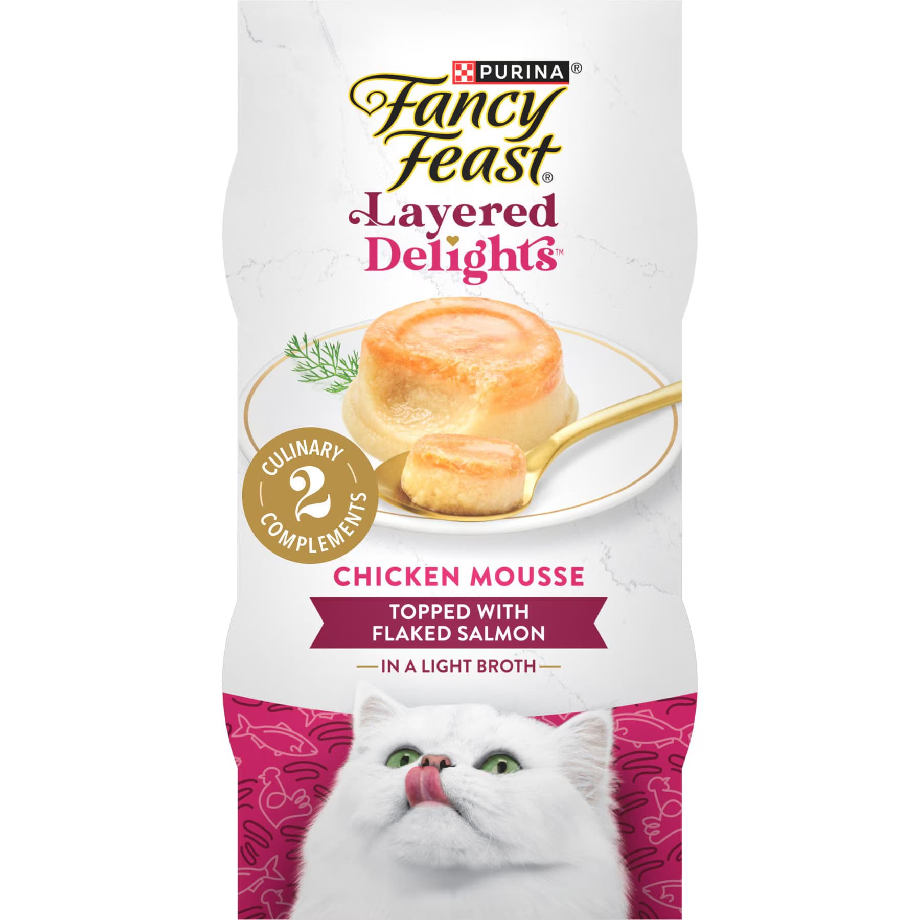 Fancy Feast Fancy Feast Layered Delights Chicken Mousse Topped with Flaked Salmon Lickable Cat Treats — Chicken Mousse with Salmon