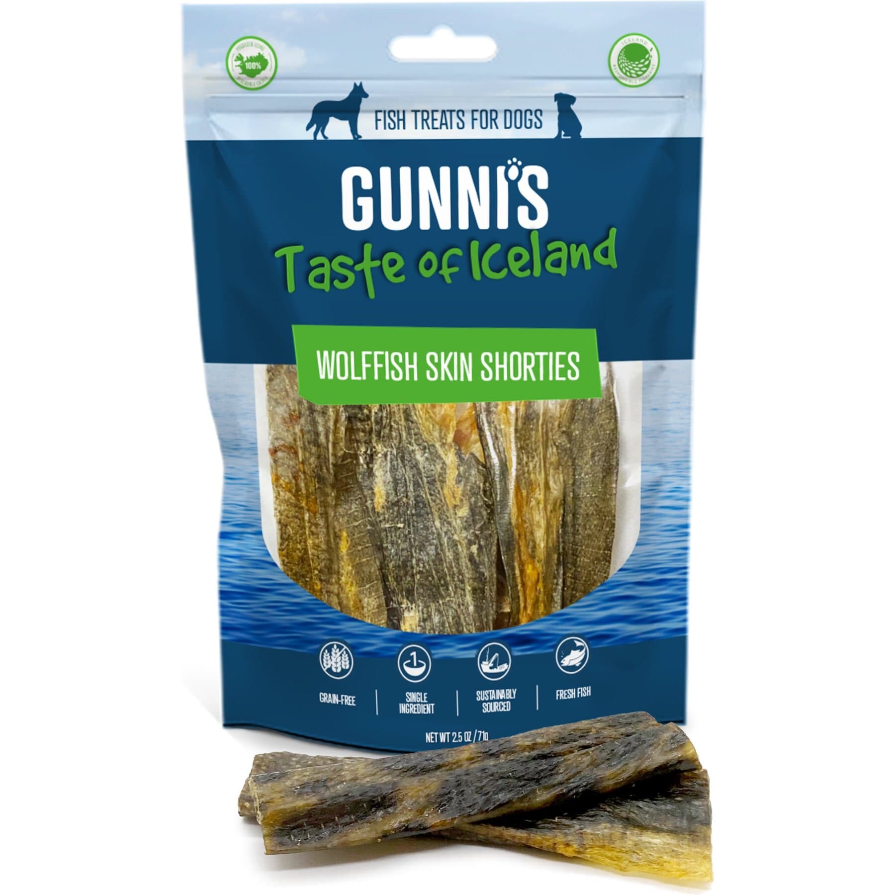 Gunnis Taste of Iceland Gunnis Taste of Iceland Wolffish Skin Shorties Dehydrated Dog Treats