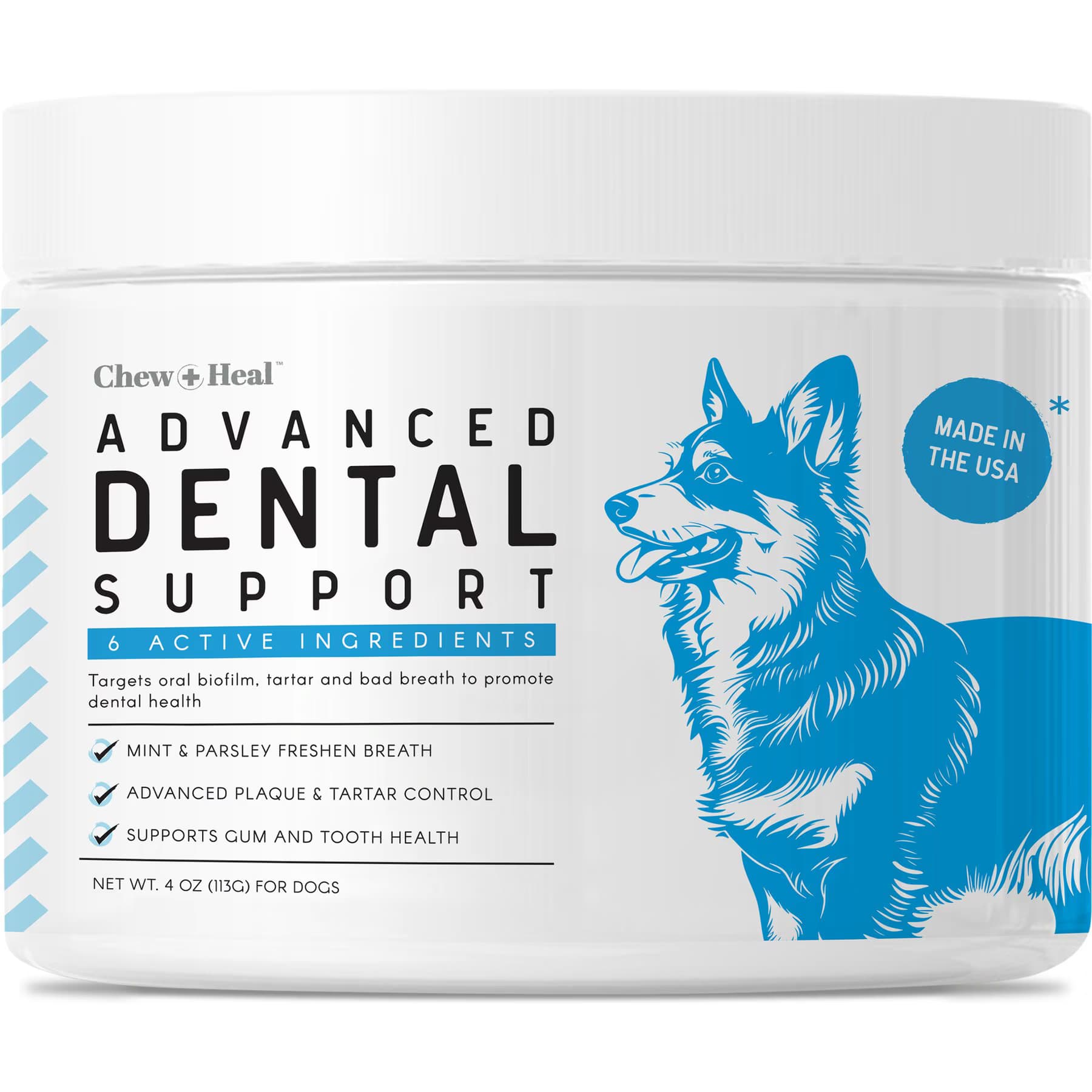 Chew + Heal Chew + Heal Advanced Dental Support Powder with 6 Active Ingredients Dental Supplement for Dogs, 4-oz jar