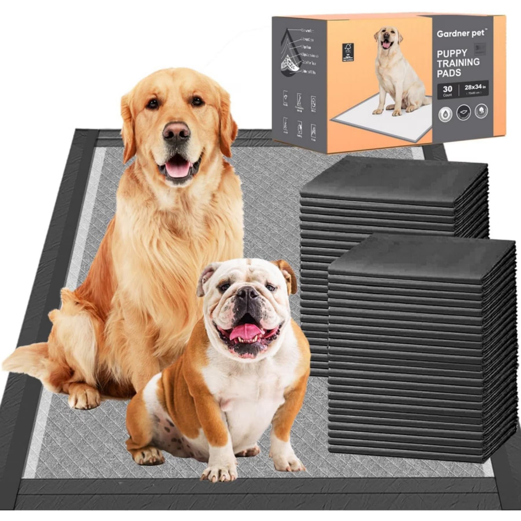 Gardner Pet Thicker Activated Carbon Four Sided Leak Proof Unscented Dog Pee Pads, 28 x 34-in — view 2