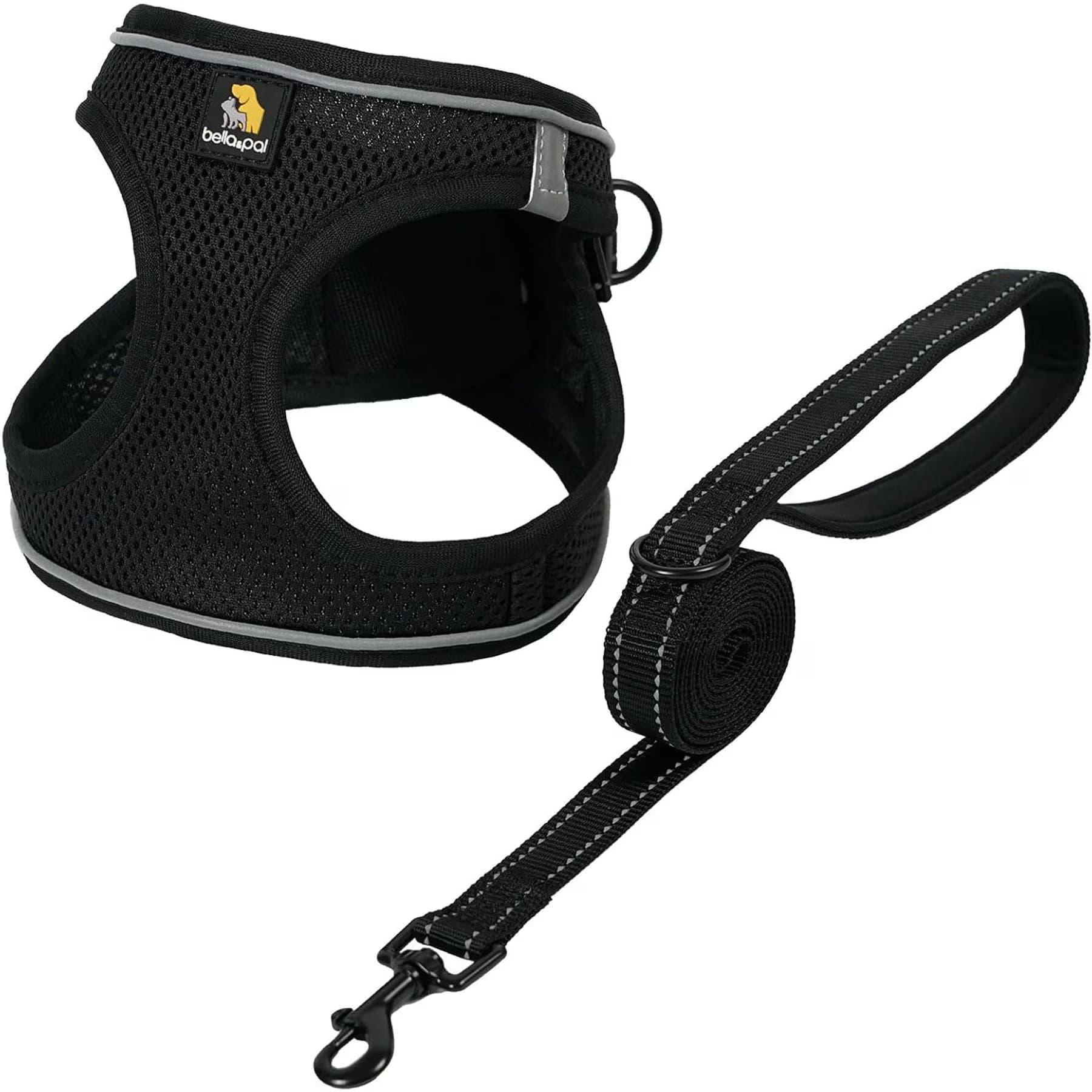 Bella & Pal Bella & Pal OxyMesh Velcro Step-in Harness & Leash Set, Black, XX-Small
