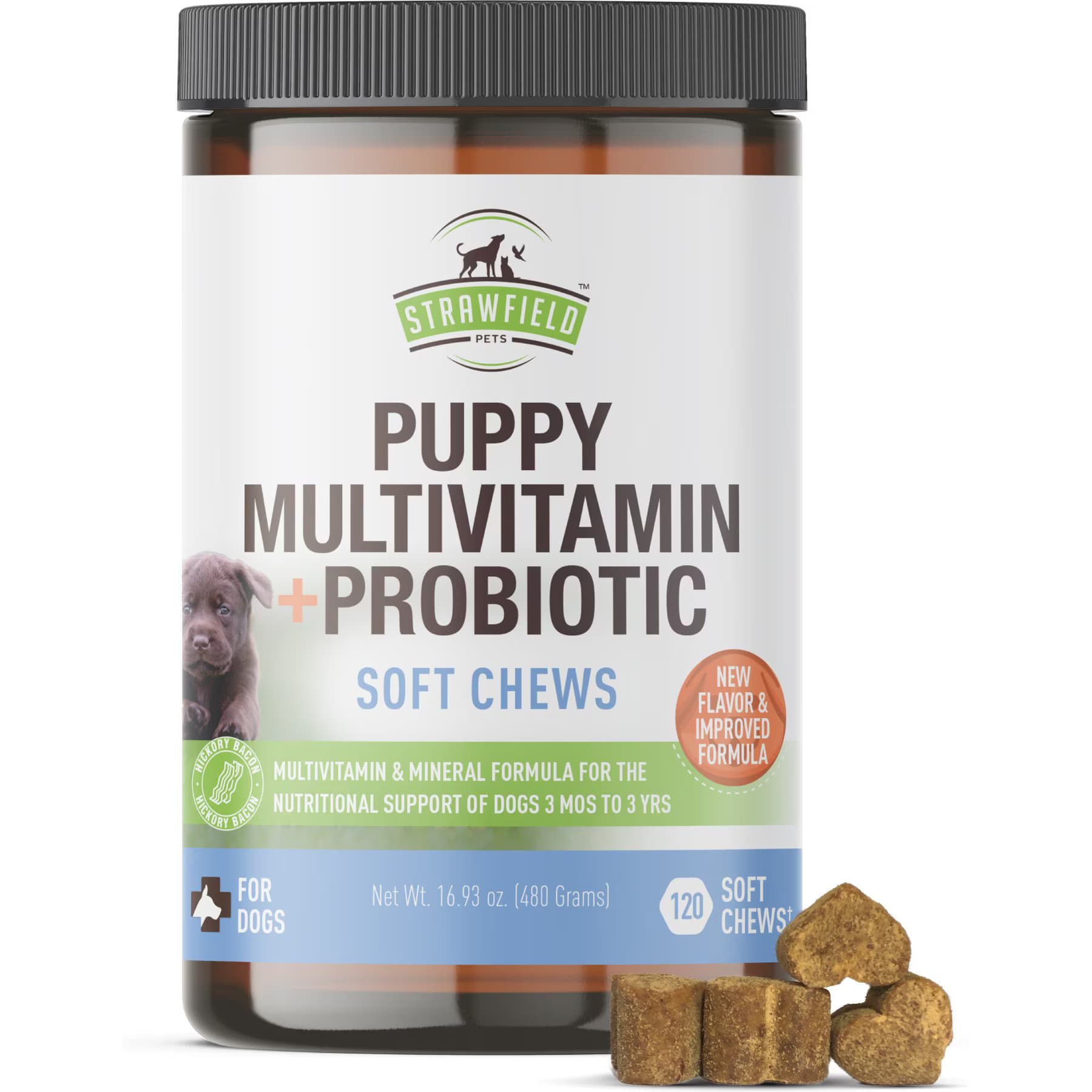 Strawfield Pets Strawfield Pets Hickory Bacon Flavored Soft Chew Multivitamin + Probiotic for Puppy & Dogs