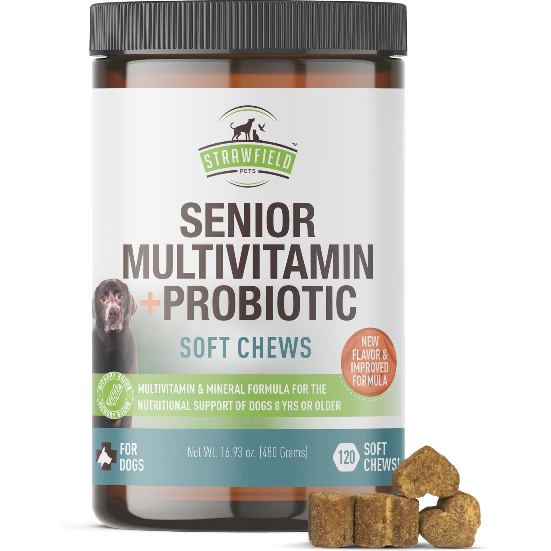 Strawfield Pets Strawfield Pets Hickory Bacon Flavored Soft Chew Multivitamin + Probiotic for Senior Dogs