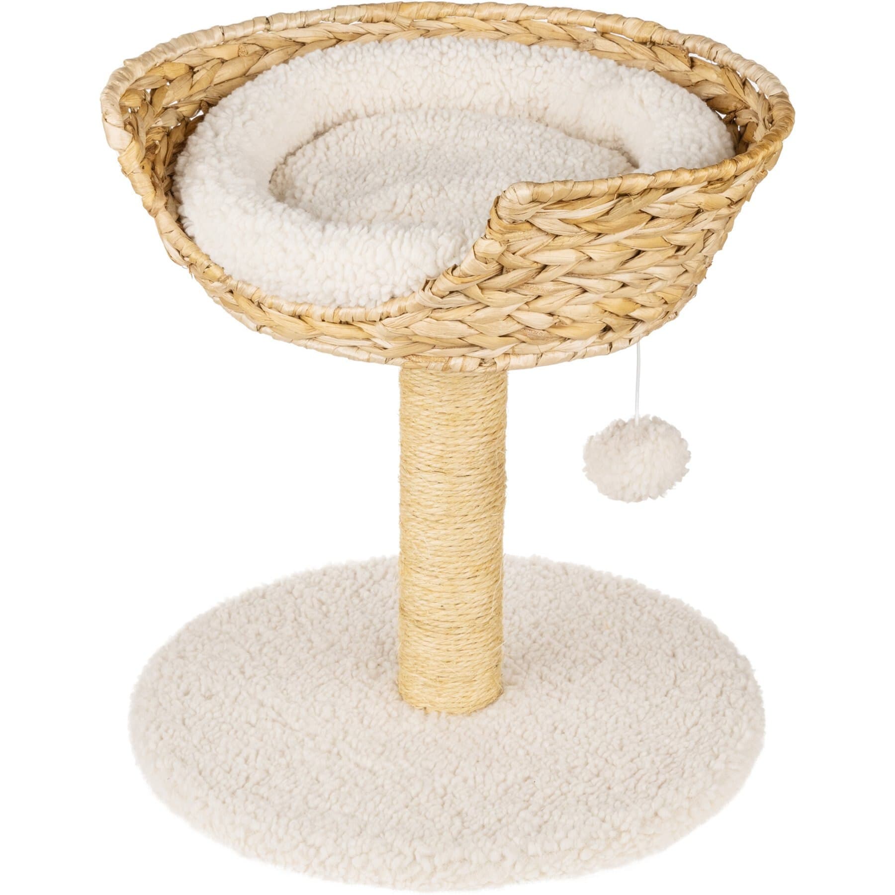 Harry Barker Harry Barker 17.1-in Fleece Cat Scratcher Post with Wicker Bed & Hanging Toy, Tan