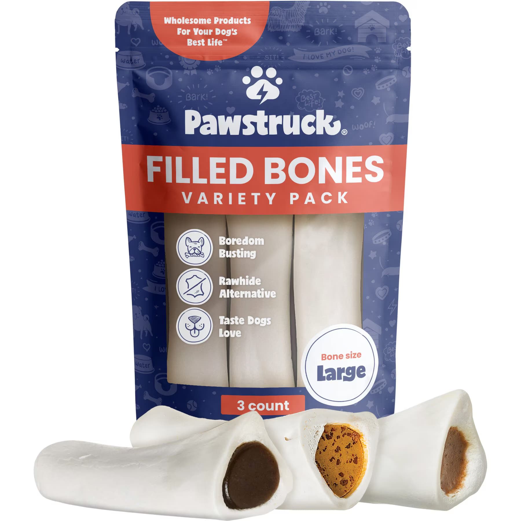 Pawstruck Pawstruck Variety Pack Filled Dog Bones, Large