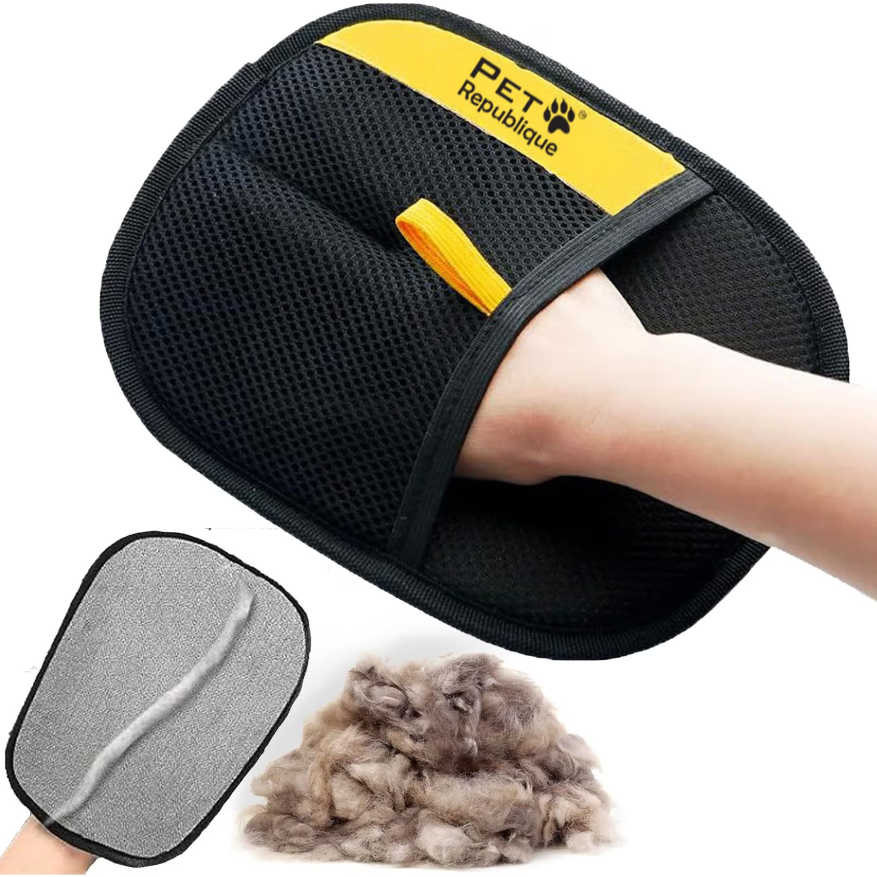 Pet Republique Pet Republique Electrostatic Fur Removal Glove for Pets & Furnitures, Black/Yellow