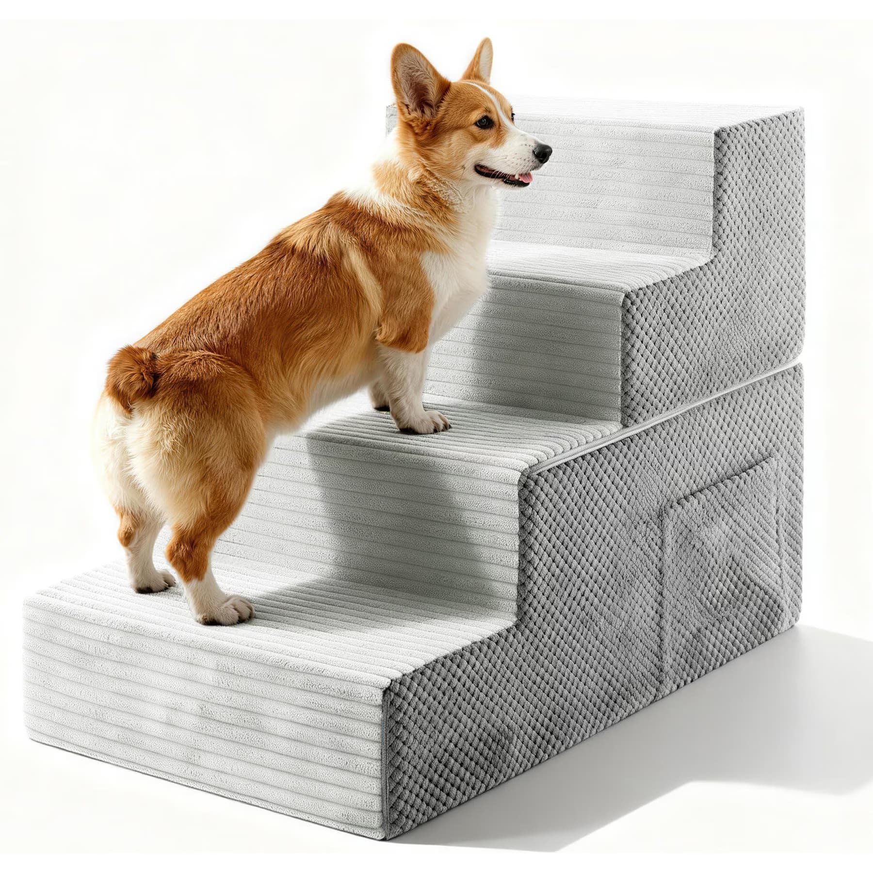 TSCOMON Non-Slip High Density Foam Dog Stairs, Light Grey, 3 steps — view 2