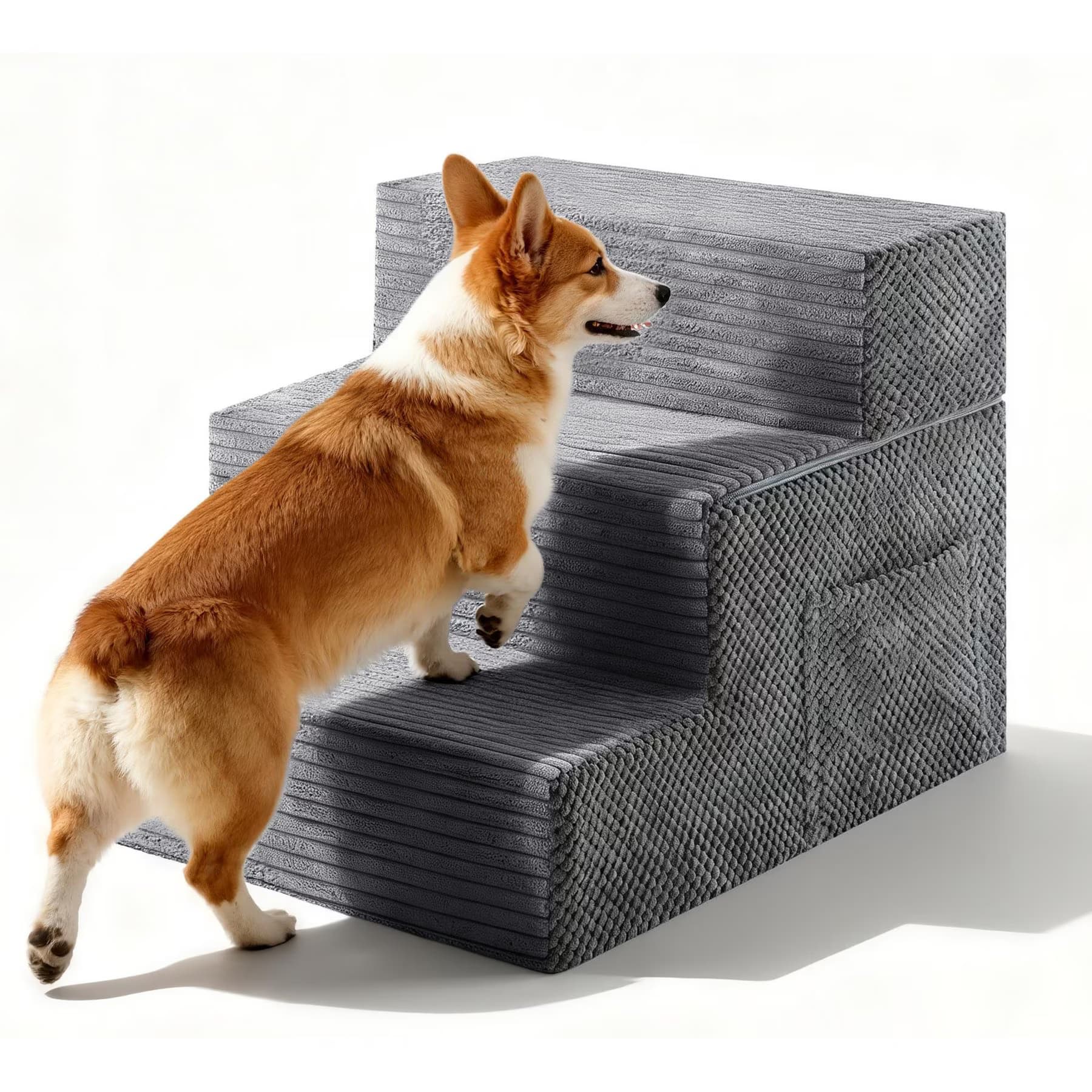 TSCOMON TSCOMON Non-Slip High Density Foam Dog Stairs, Grey, 3 steps