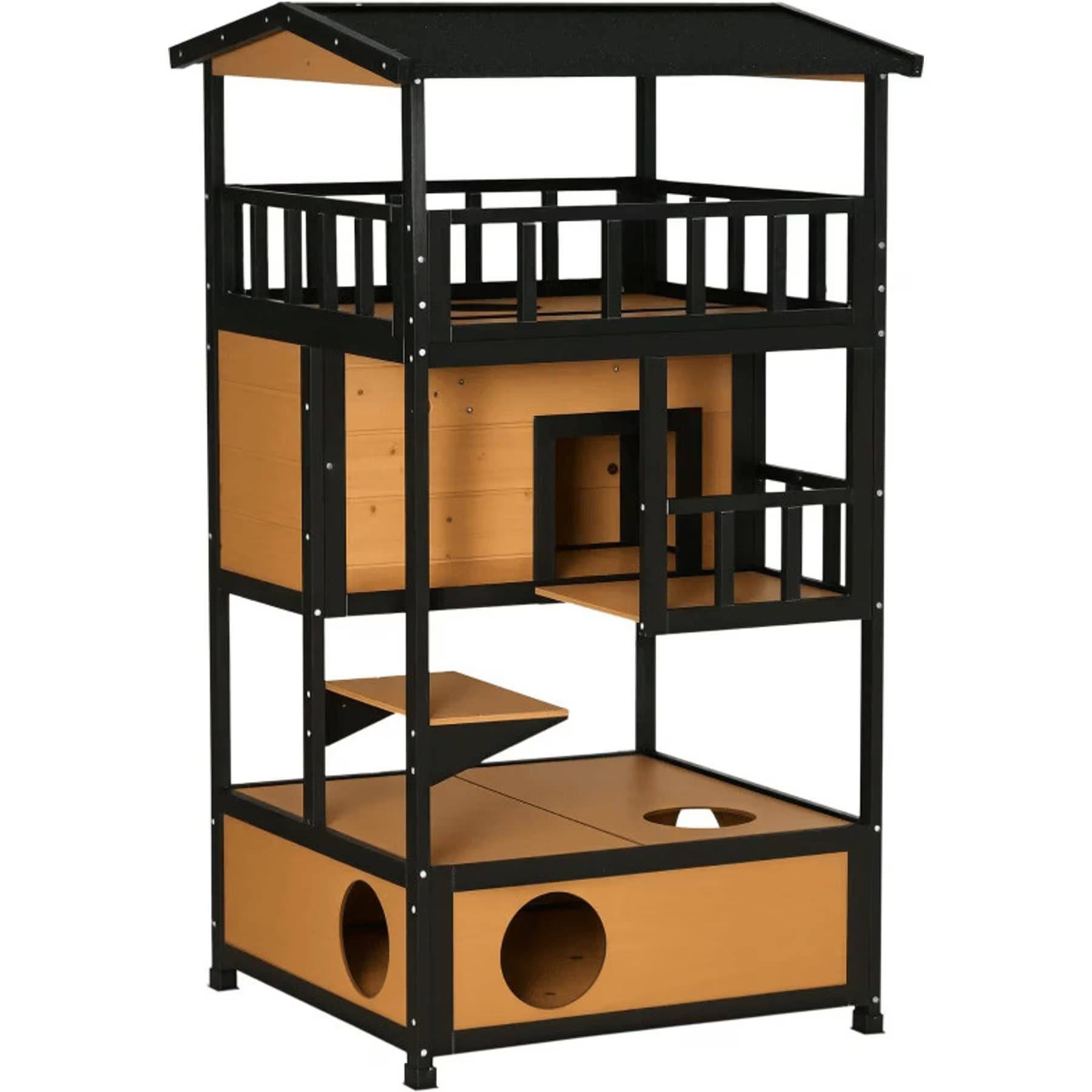 Zeus & Ruta Zeus & Ruta Wooden Outdoor Cat House with Removable Middle Board, Yellow