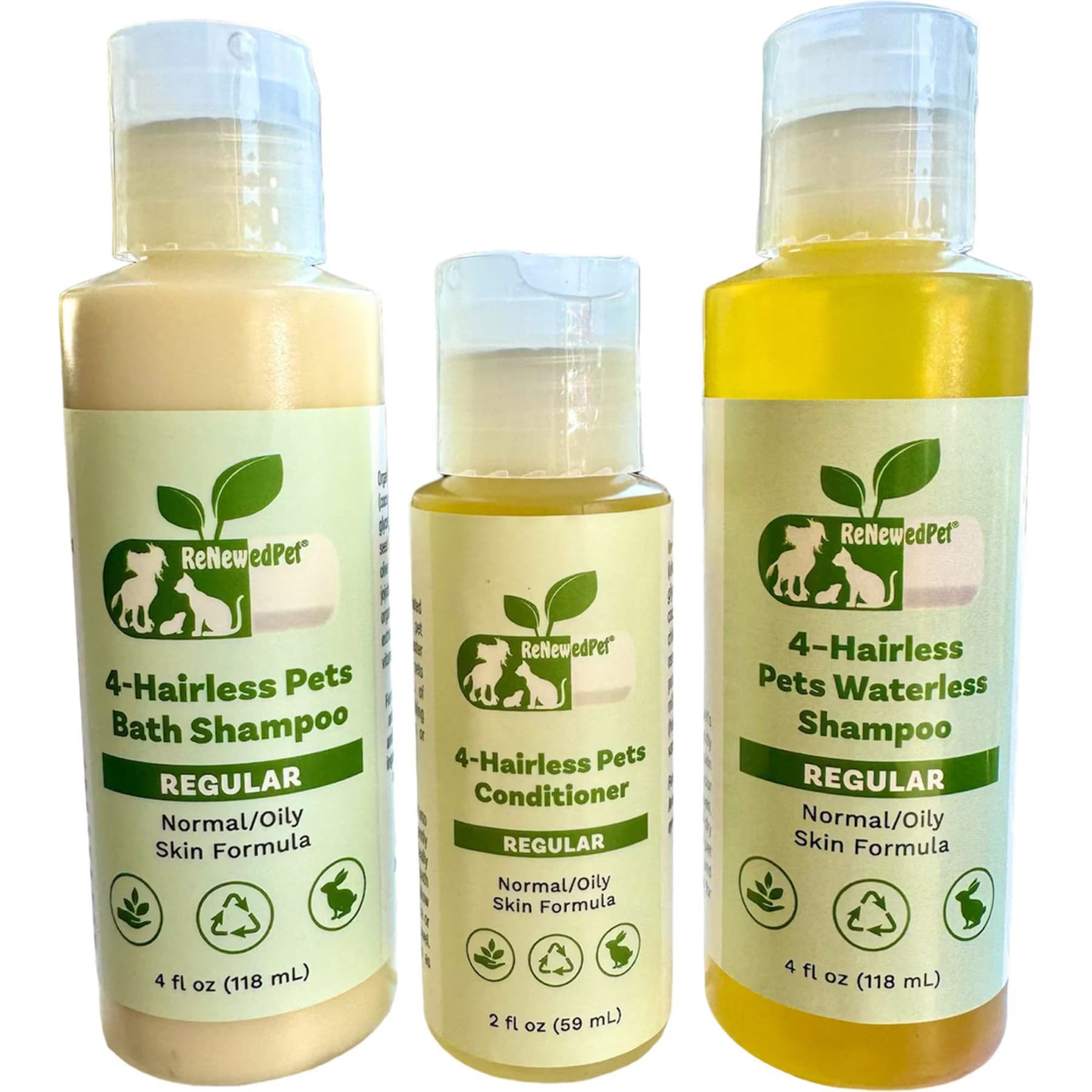 RenewedPet RenewedPet 4-Hairless Dog, Cat & Small Pet Regular & Waterless Shampoo & Conditioner, 4-fl oz bottle, 4-fl oz bottle & 2-fl oz bottle