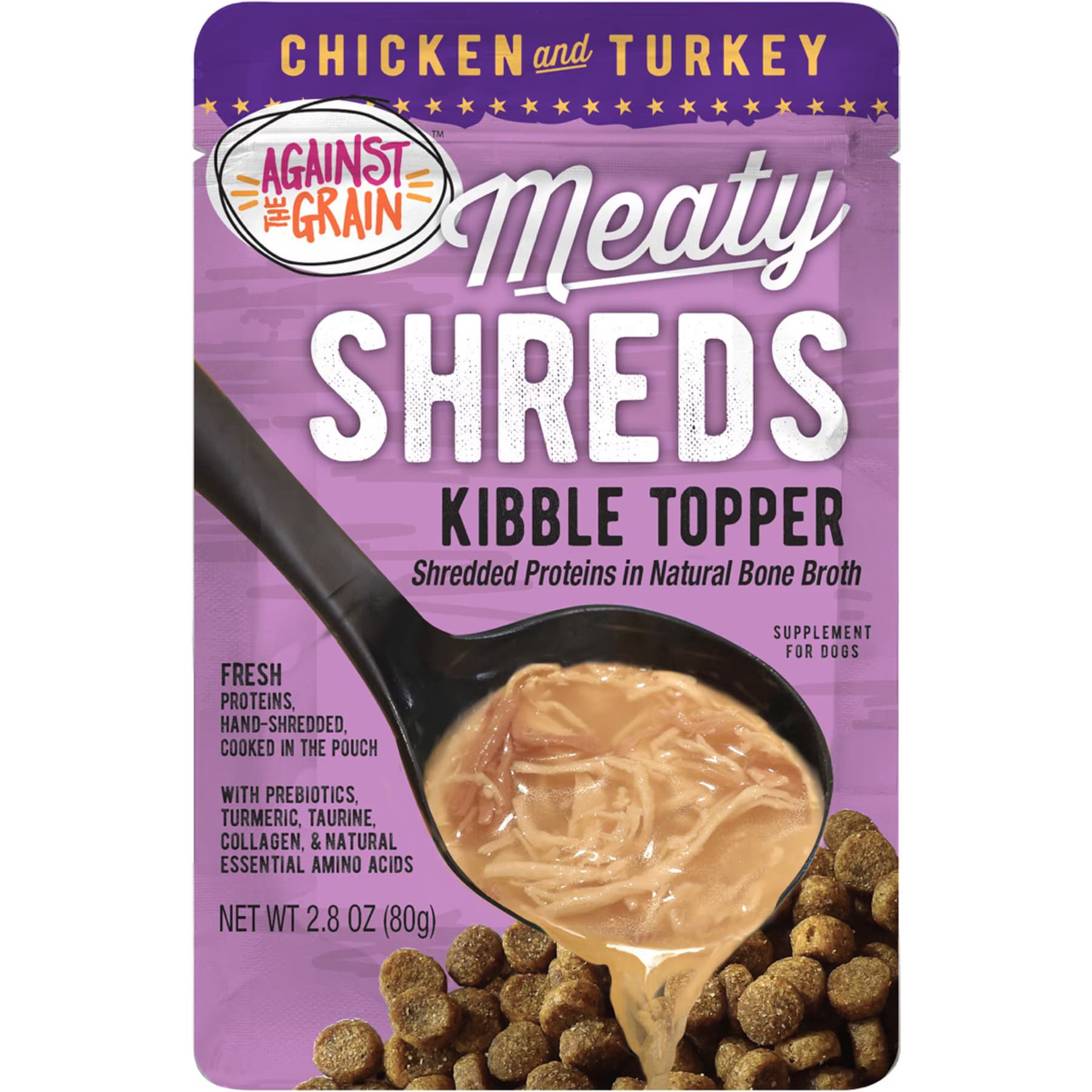Against the Grain Against the Grain Shreds Slow Cooked Shredded Chicken & Turkey Kibble Topper Sensitive Digestion Pea Free Wet Dog Food Topper