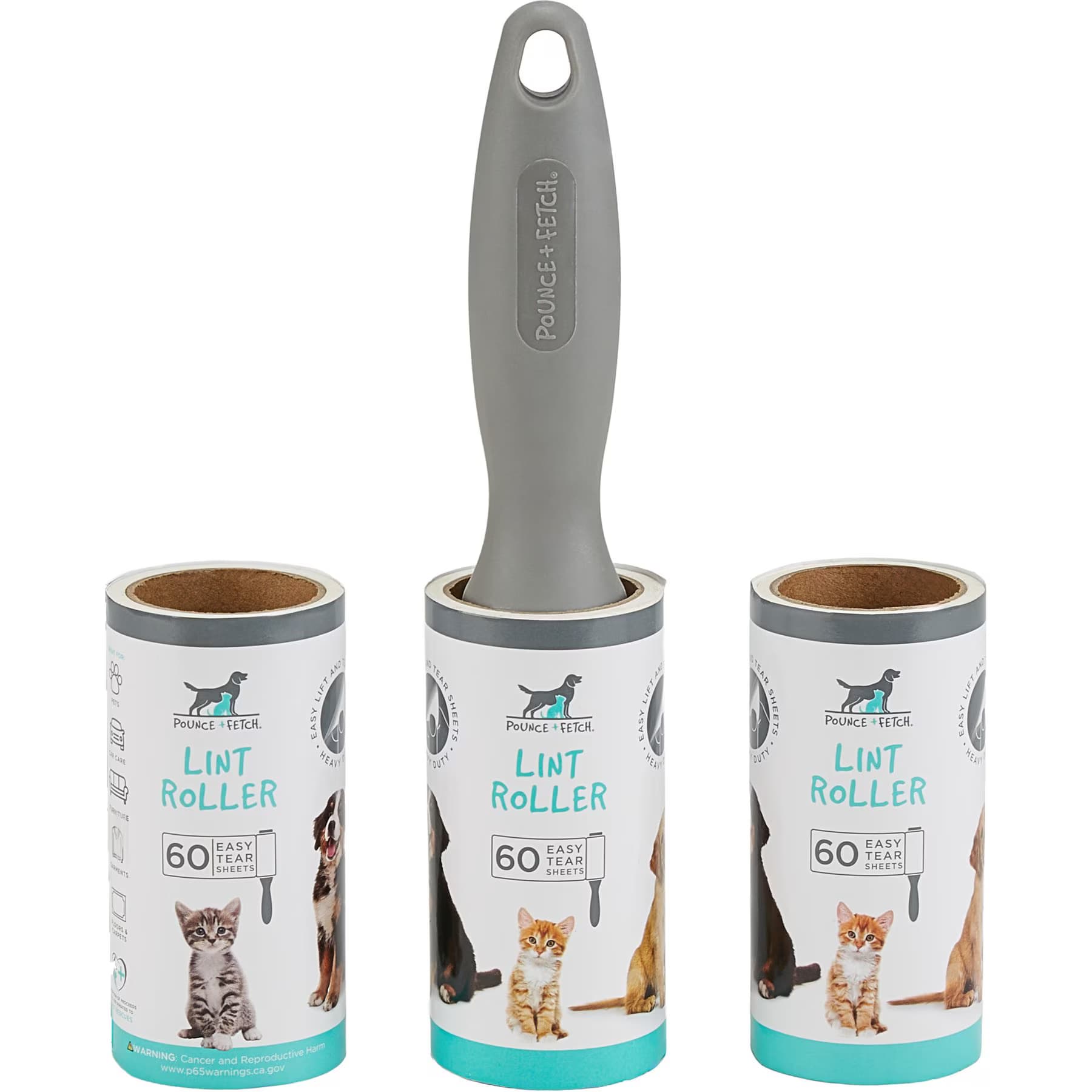 Pounce + Fetch Pounce + Fetch Heavy Duty Lint Roller with Two Refills Pet Hair Remover, 180 sheets