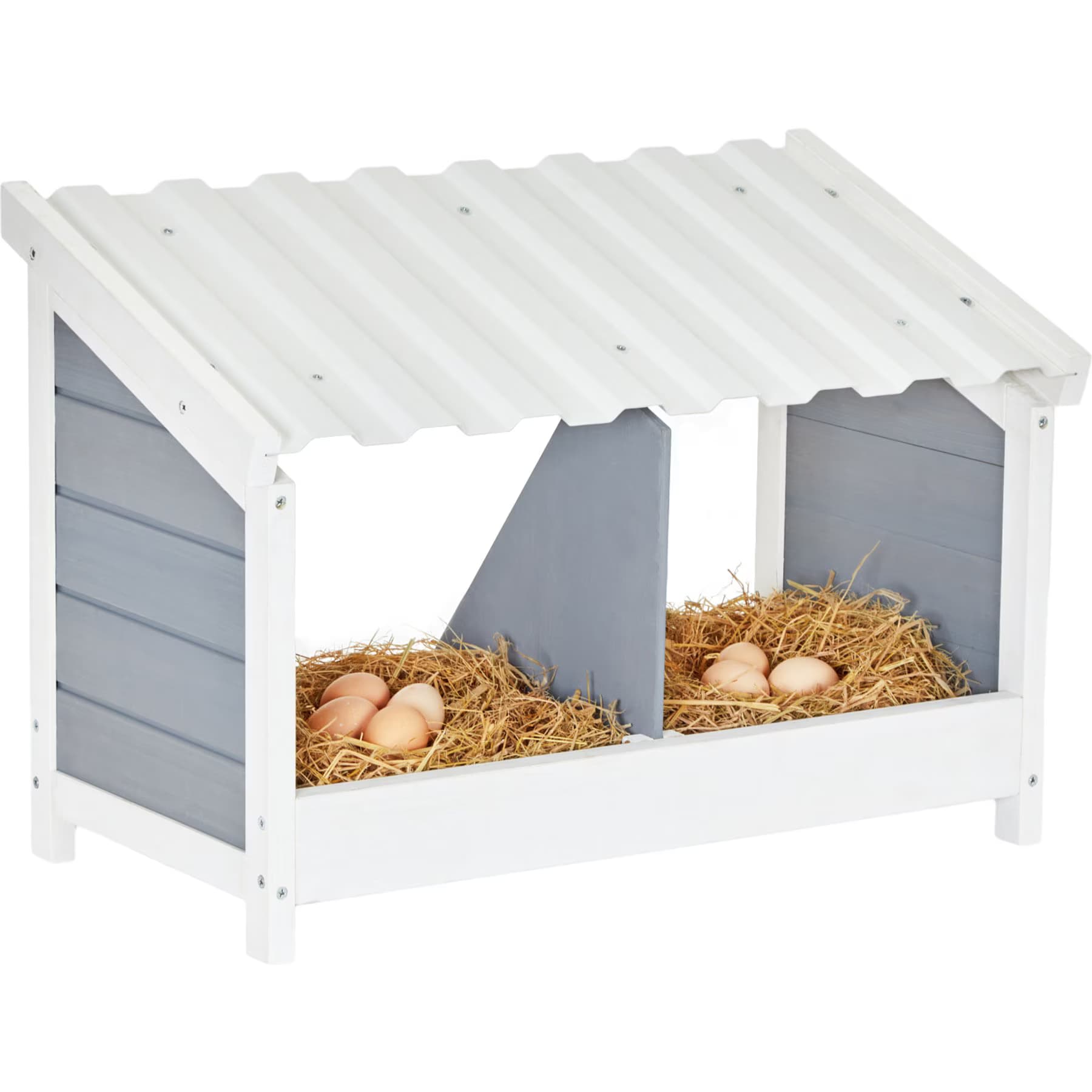 Petsfit Petsfit Wood Double Compartment Chicken Nesting Box with PVC Roof for Hens, 25.5 x 13 x 18-in