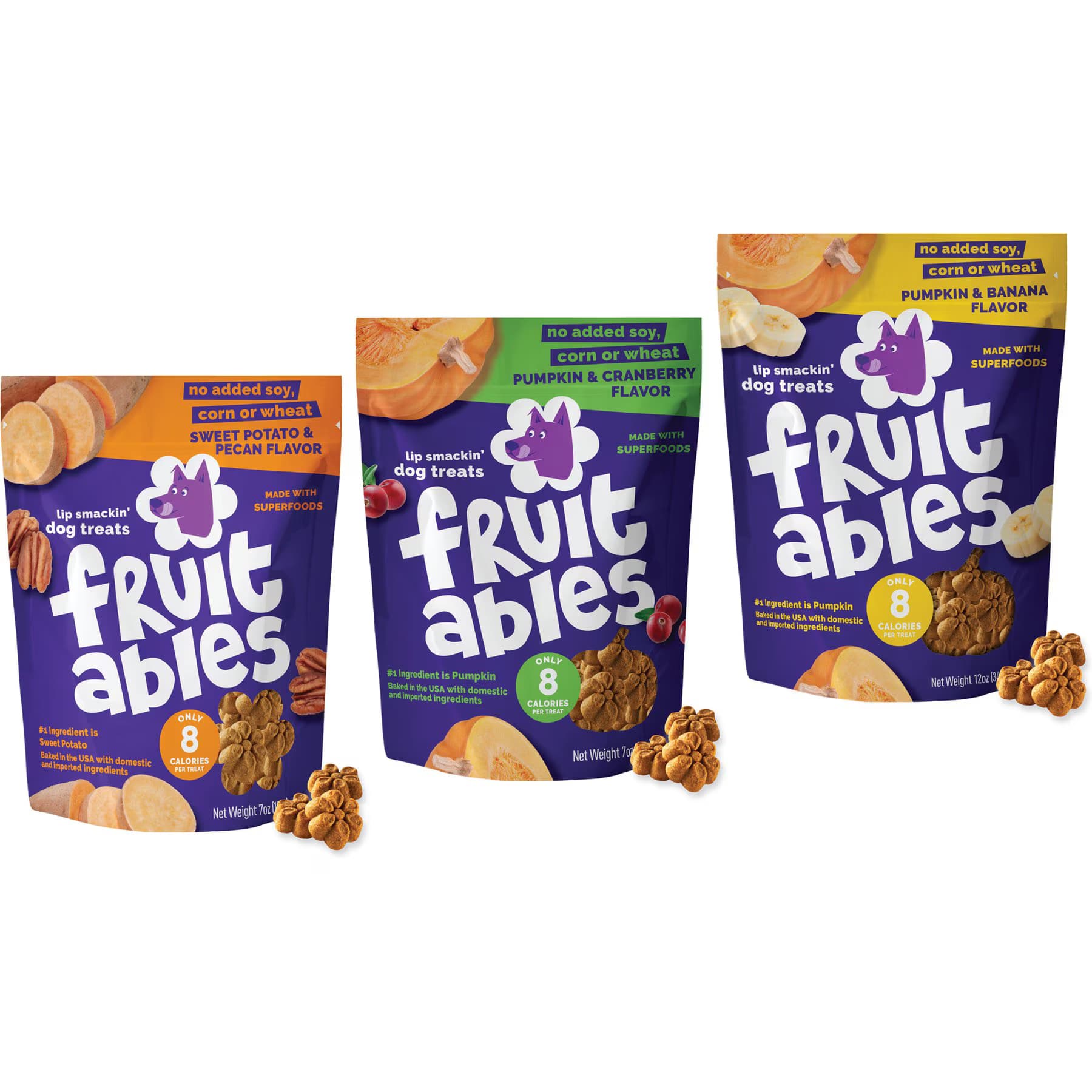 Fruitables Variety Pack – Fruitables Pumpkin & Banana Flavor Dog Treats, Pumpkin & Cranberry & Sweet Potato & Pecan Flavors