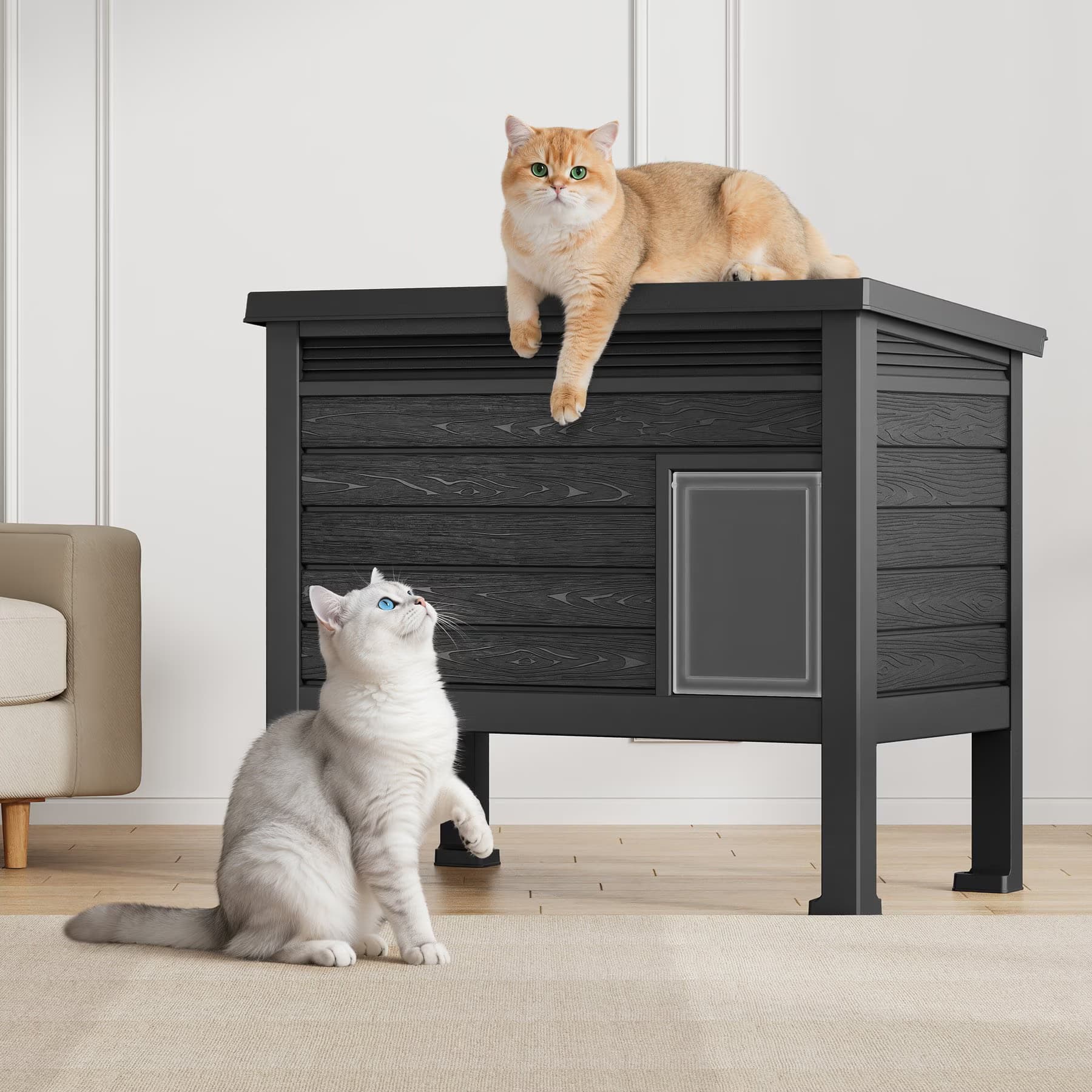 KAMABOKO KAMABOKO Weatherproof Indoor & Outdoor Cat House with Openable Roof, Black