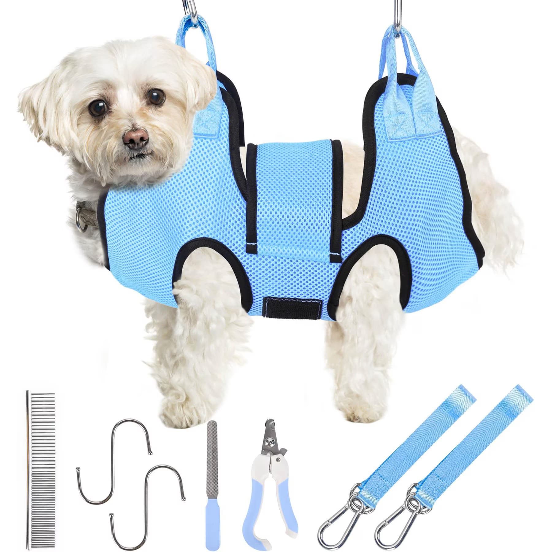 PatiencET PatiencET Dog Grooming Hammock for Small Dogs Hanging Harness for Nail Trimming & Clipping, Small, Cerulean