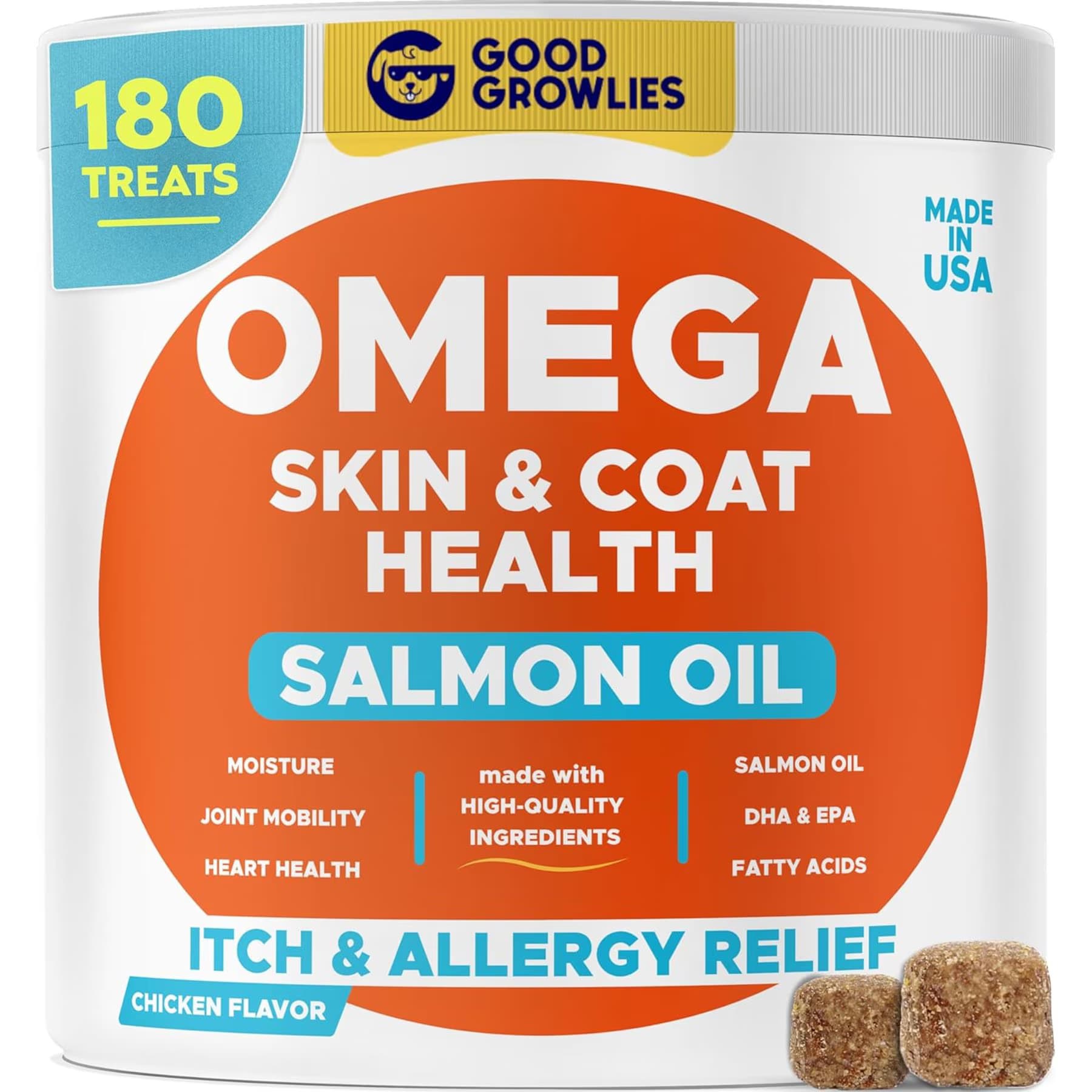 GoodGrowlies GoodGrowlies Omega 3 Itch & Allergy Relief Chicken Flavor Skin & Coat Health Salmon Oil Chew Supplement for Dogs