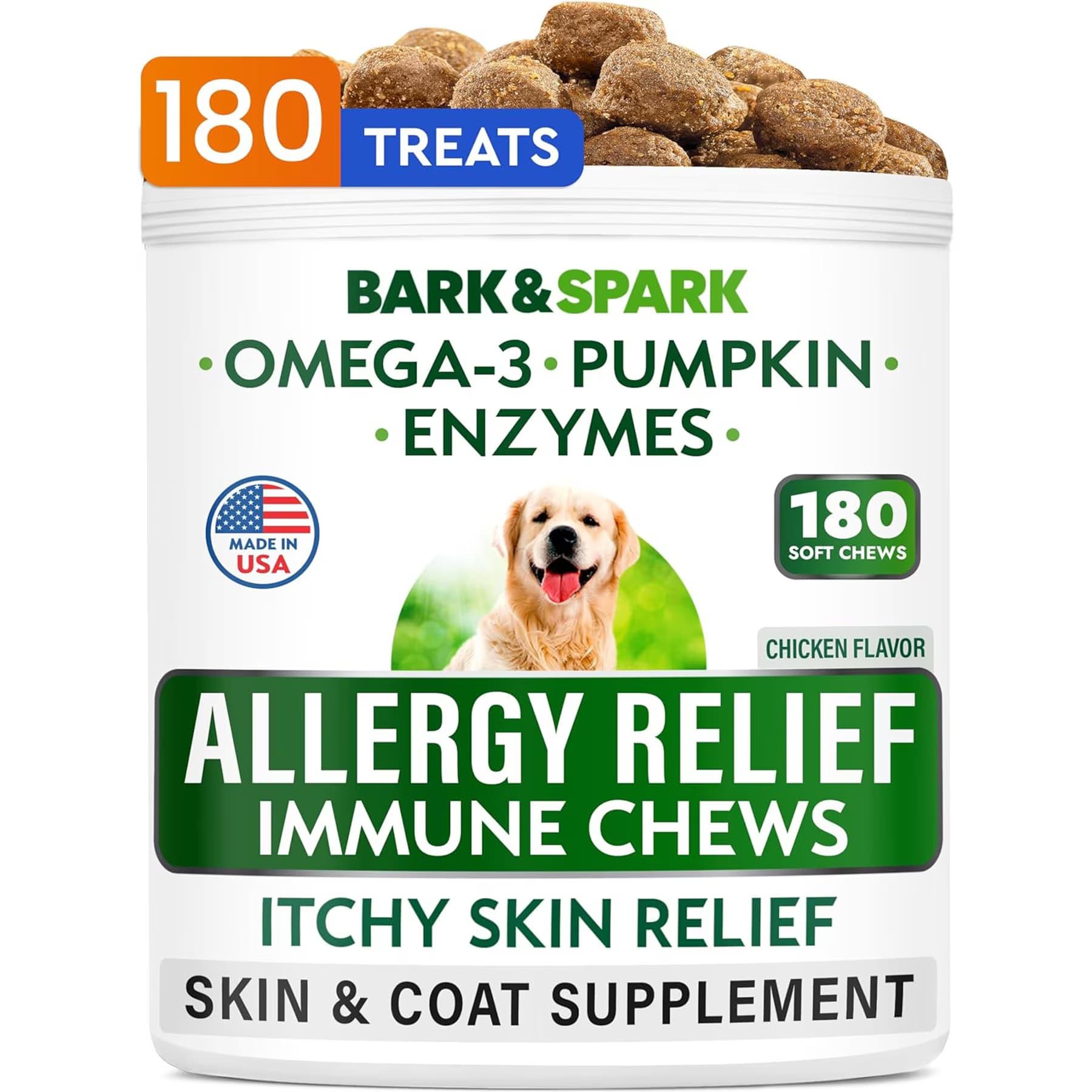 Bark&Spark Allergy Relief & Anti Itch Relief with Omega 3 Skin & Coat Fish Oil Chicken Flavored Chew Supplement for Dogs — view 2