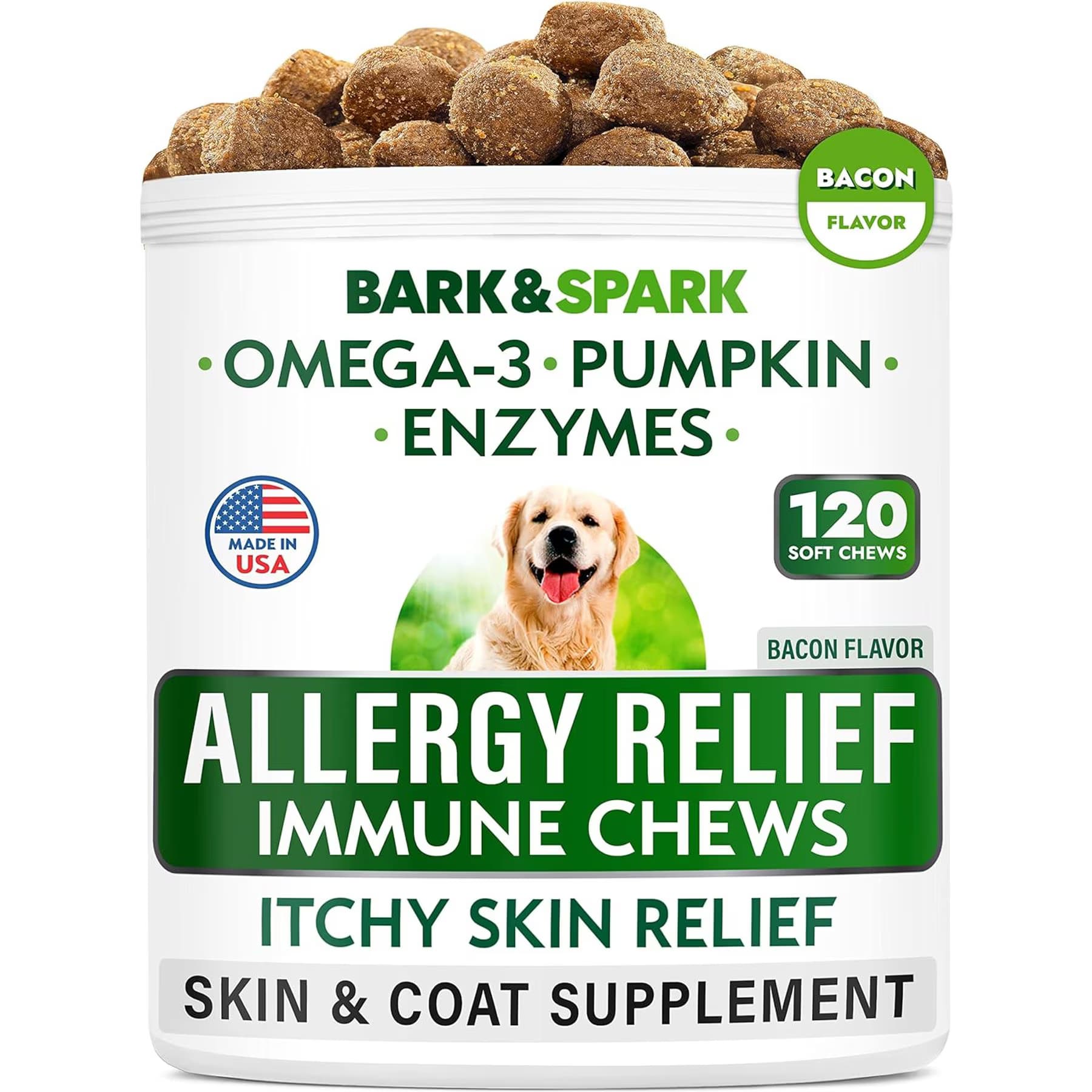 Bark&Spark Bark&Spark Allergy Relief & Itch Relief with Omega 3 Skin & Coat with Fish Oil Chew Supplement for Dogs — Bacon
