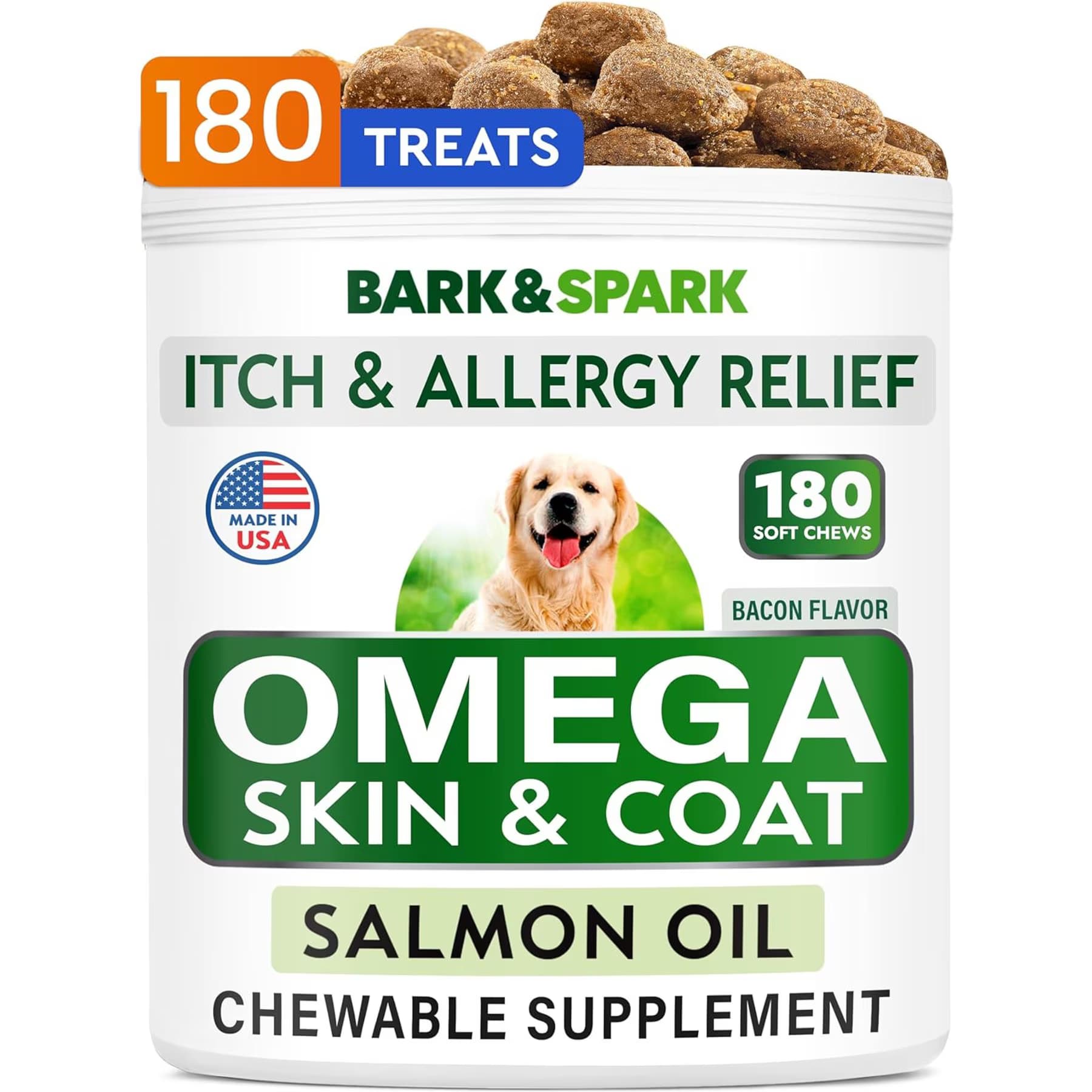 Bark&Spark Bark&Spark Allergy Relief & Itch Relief with Omega 3 Skin & Coat with Salmon Oil Chew Supplement for Dogs