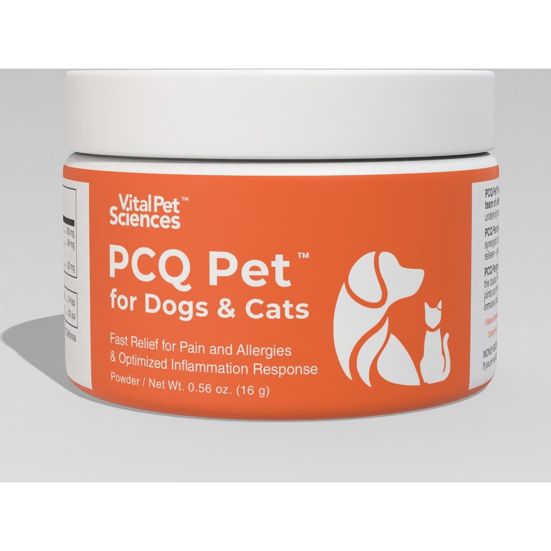 Vital Pet Sciences Vital Pet Sciences PCQ Pet Powder Pain Relief & Allergy Support Supplement for Dogs & Cats, 0.56-oz jar