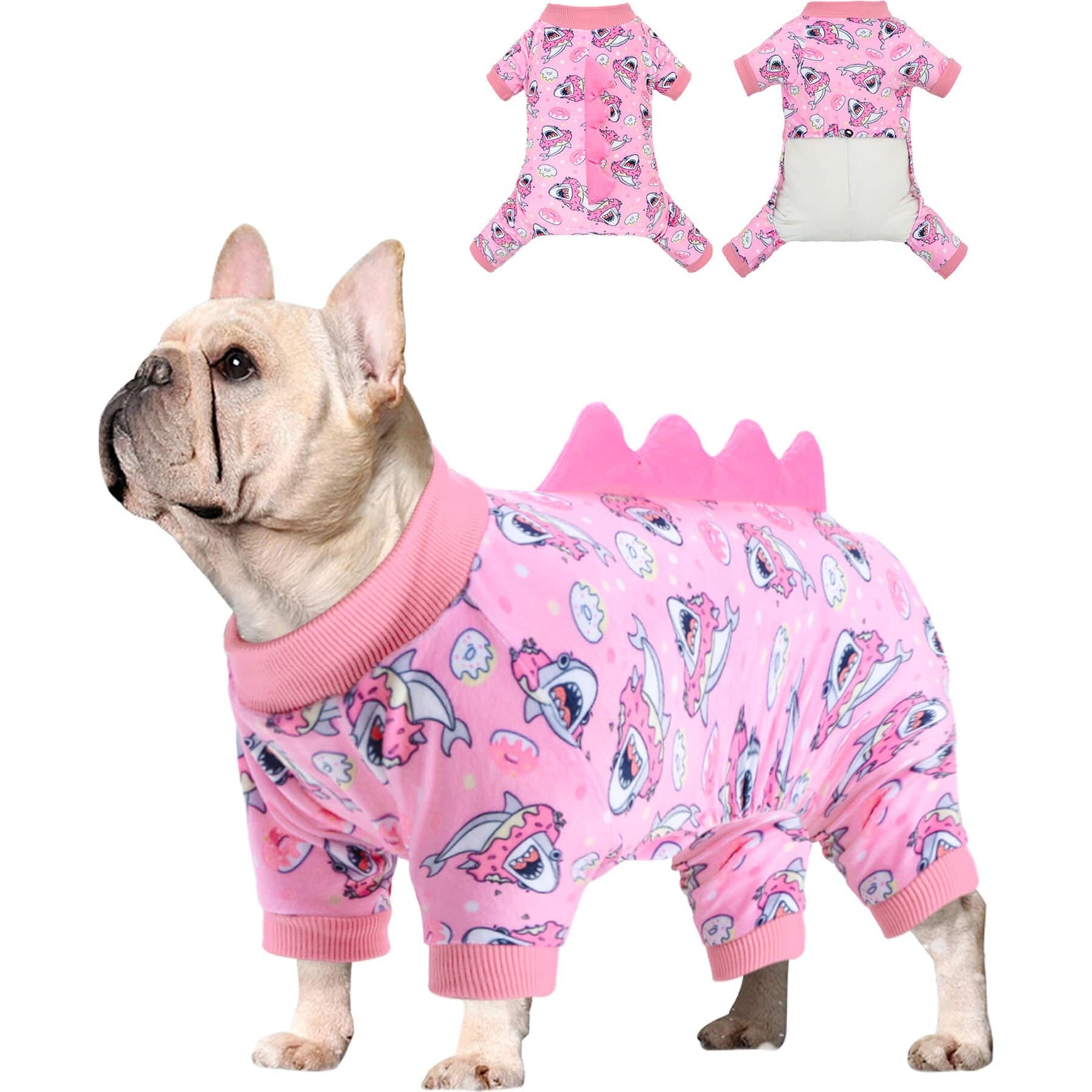 CuteBone CuteBone Dino Small Dog Pajamas, Pink Shark, X-Small