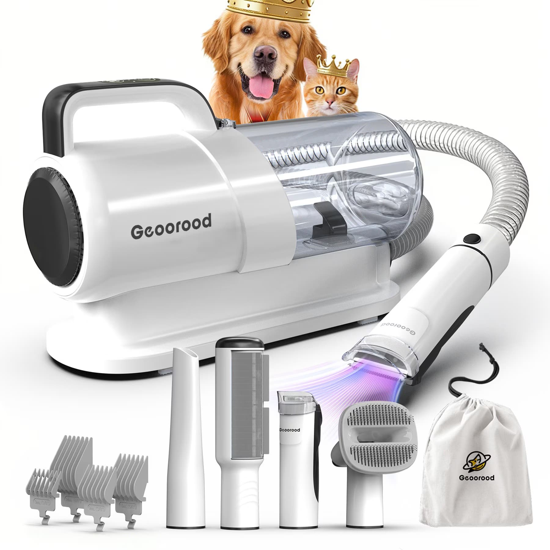GEOOROOD GEOOROOD 4-in-1 Pet Grooming Vacuum Kit, 2.2-L, Black