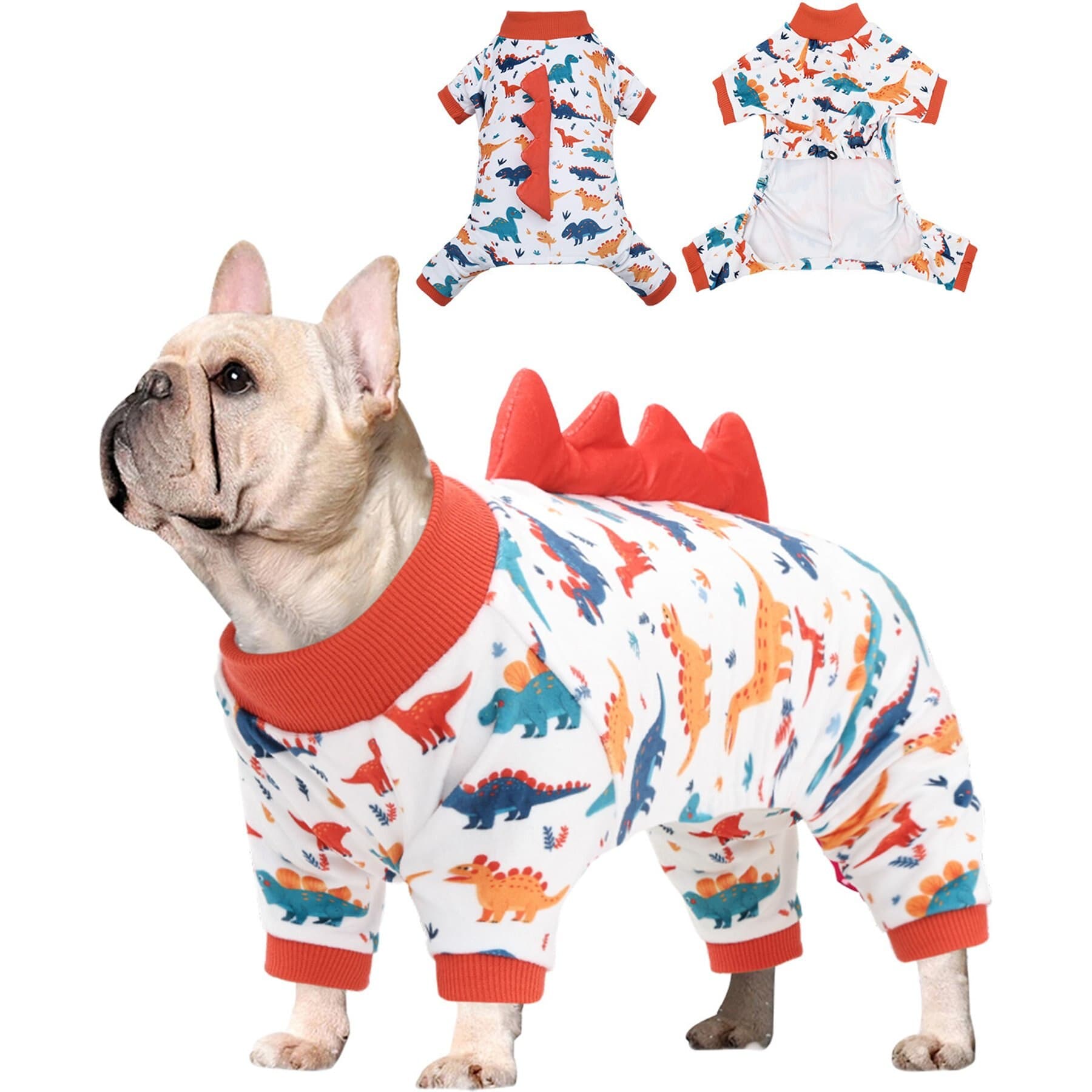 CuteBone CuteBone Dino Small Dog Pajamas, Red/White, X-Large